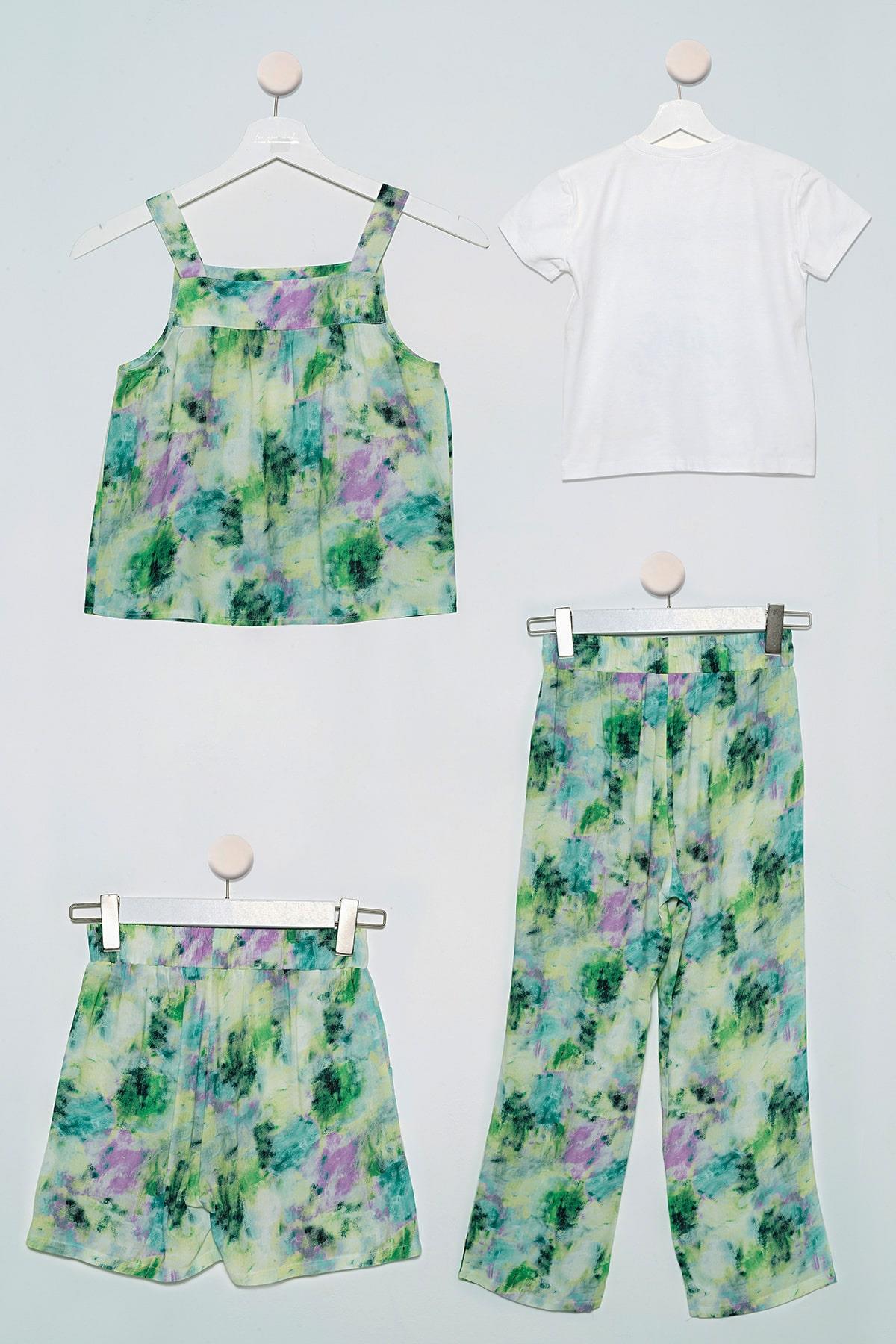 4'lü Batik Bluz Tshirt Pantolon Şort Yeşil Takım For You Kids 4'lü Batik Bluz Tshirt Pantolon Şort Yeşil Takım