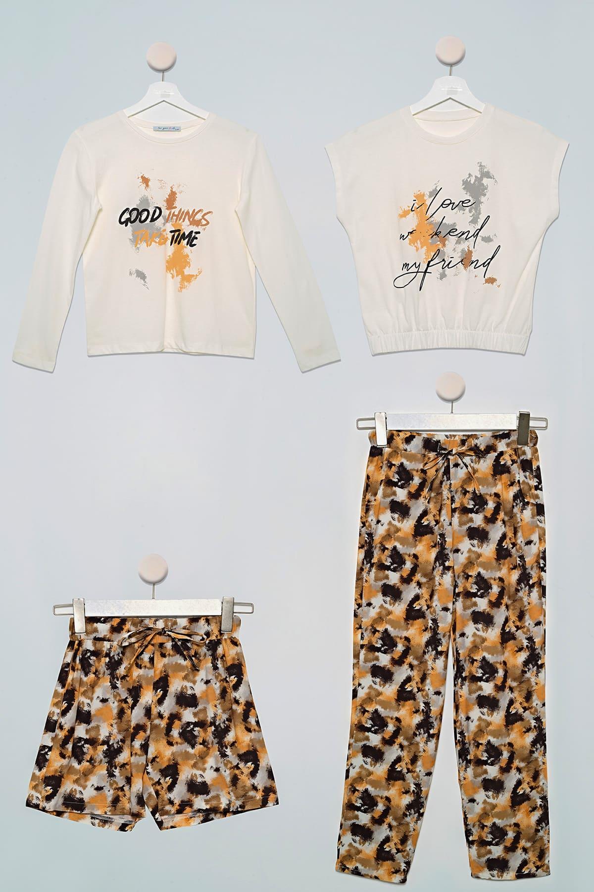 4'lü Batik Desen Pantolon Şort Siyah Takım For You Kids 4'lü Batik Desen Pantolon Şort Siyah Takım