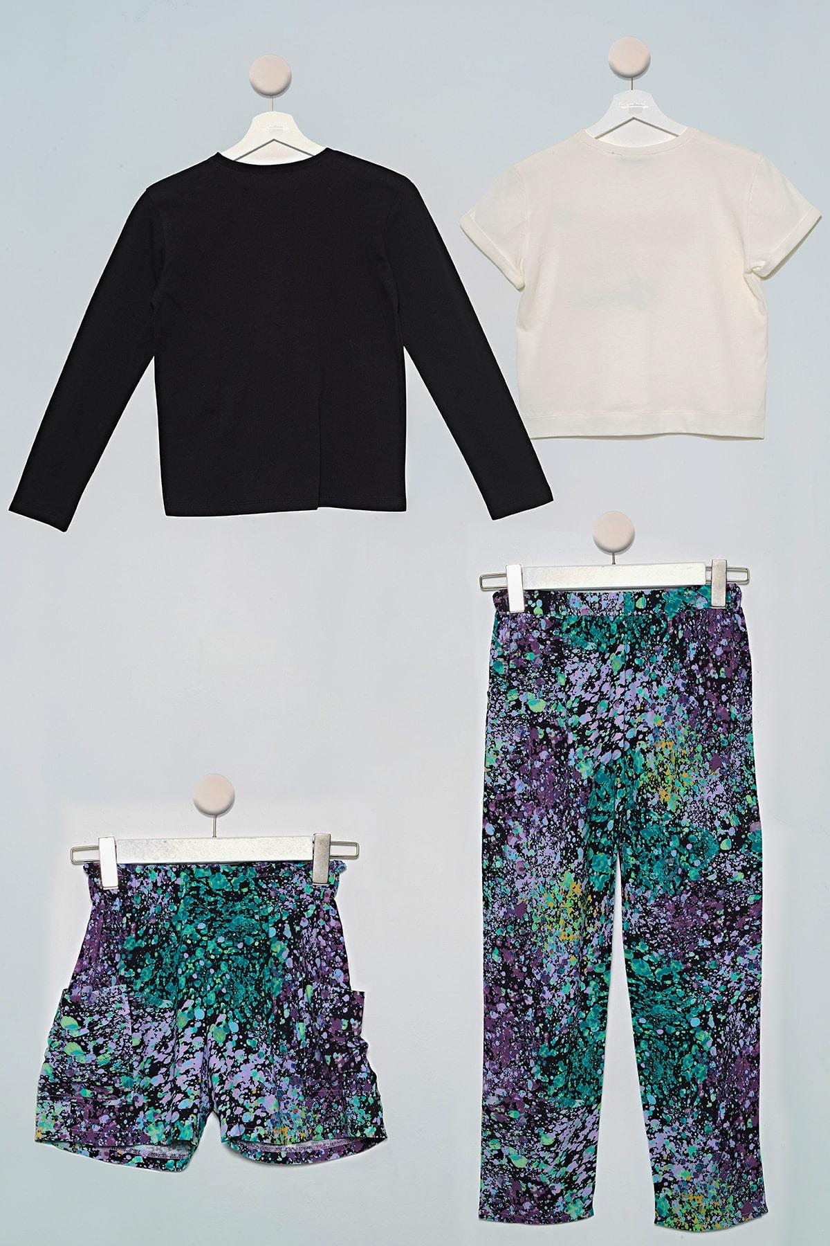 4'lü Batik Tshirt Pantolon Şort Siyah Takım For You Kids 4'lü Batik Tshirt Pantolon Şort Siyah Takım