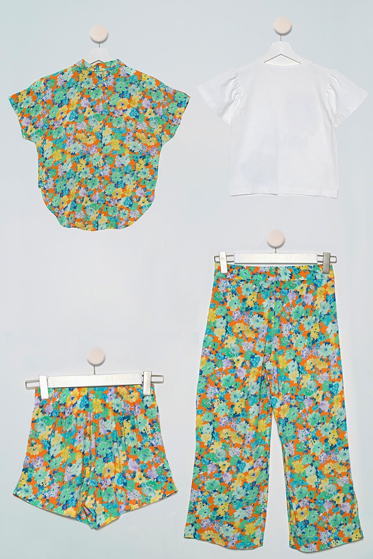 4'lü Desenli Gömlek Tshirt Pantolon Şort Yeşil Takım For You Kids 4'lü Desenli Gömlek Tshirt Pantolon Şort Yeşil Takım