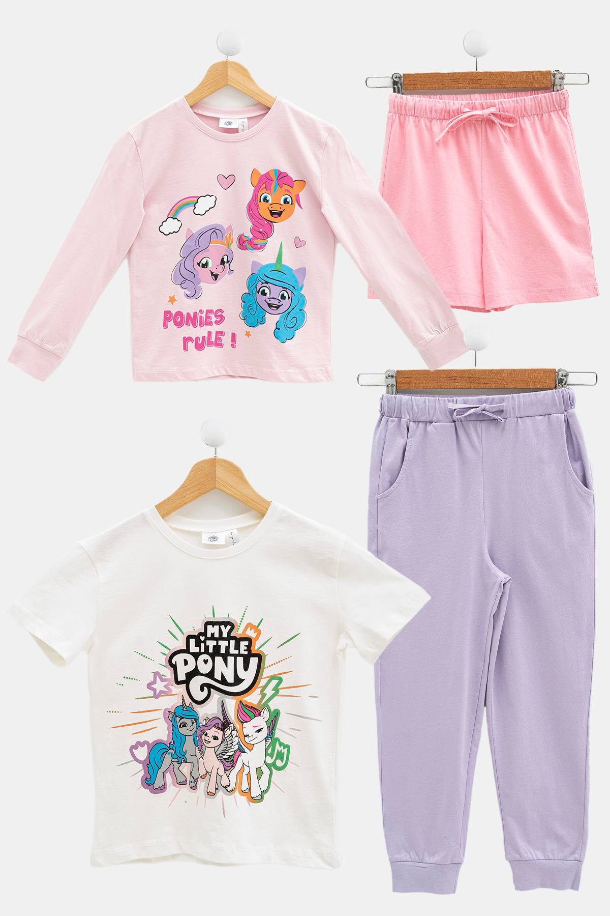 For You Kids 4'lü My Little Ponny Baskılı Tshirt Şort Pantolon Takım For You Kids 4'lü My Little Ponny Tshirt Şort Pantolon Pembe Takım 