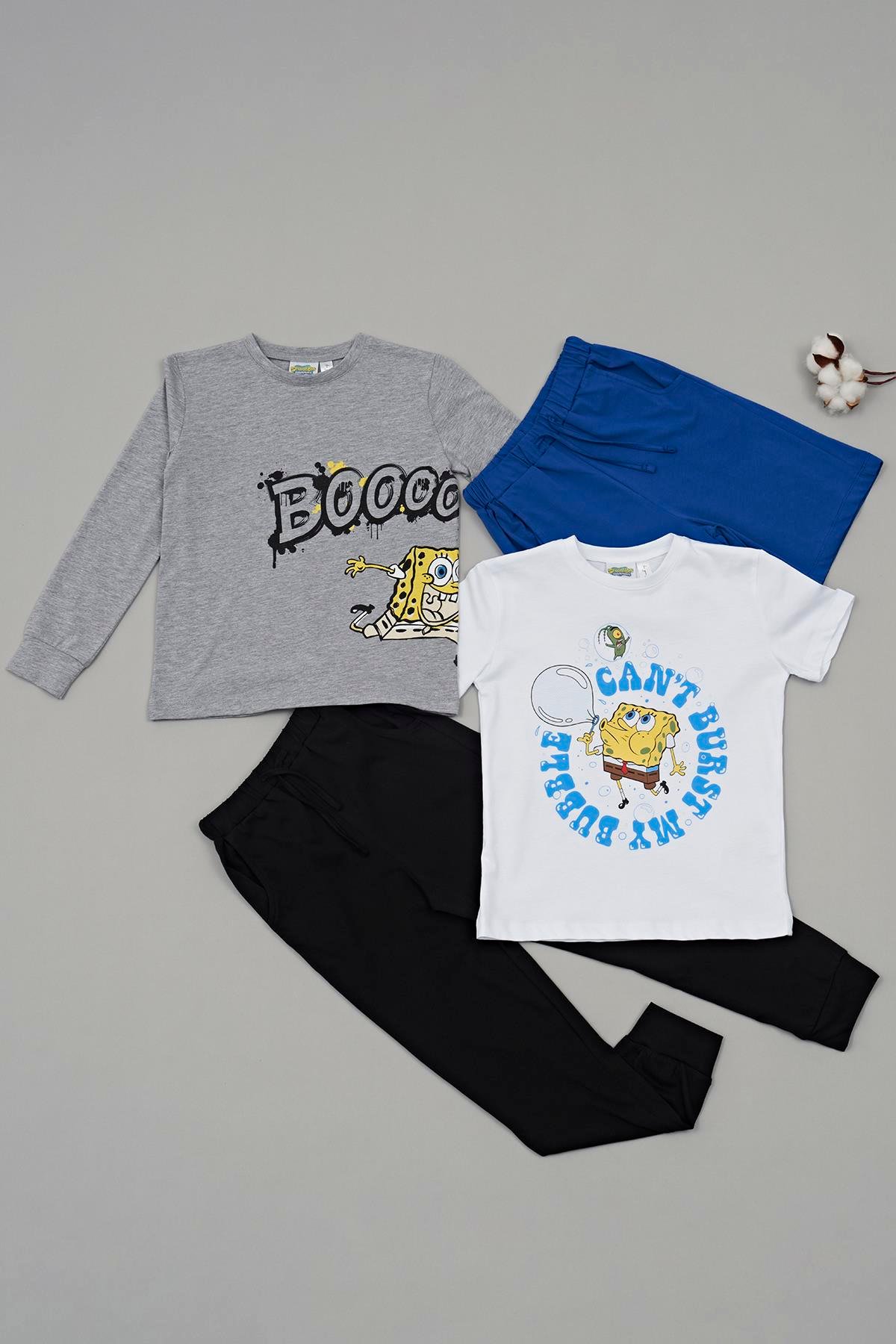 For You Kids 4'lü Sünger Bob Baskılı Tshirt Şort Pantolon Takım For You Kids 4'lü Sünger Bob Baskılı Tshirt Şort Pantolon Takım