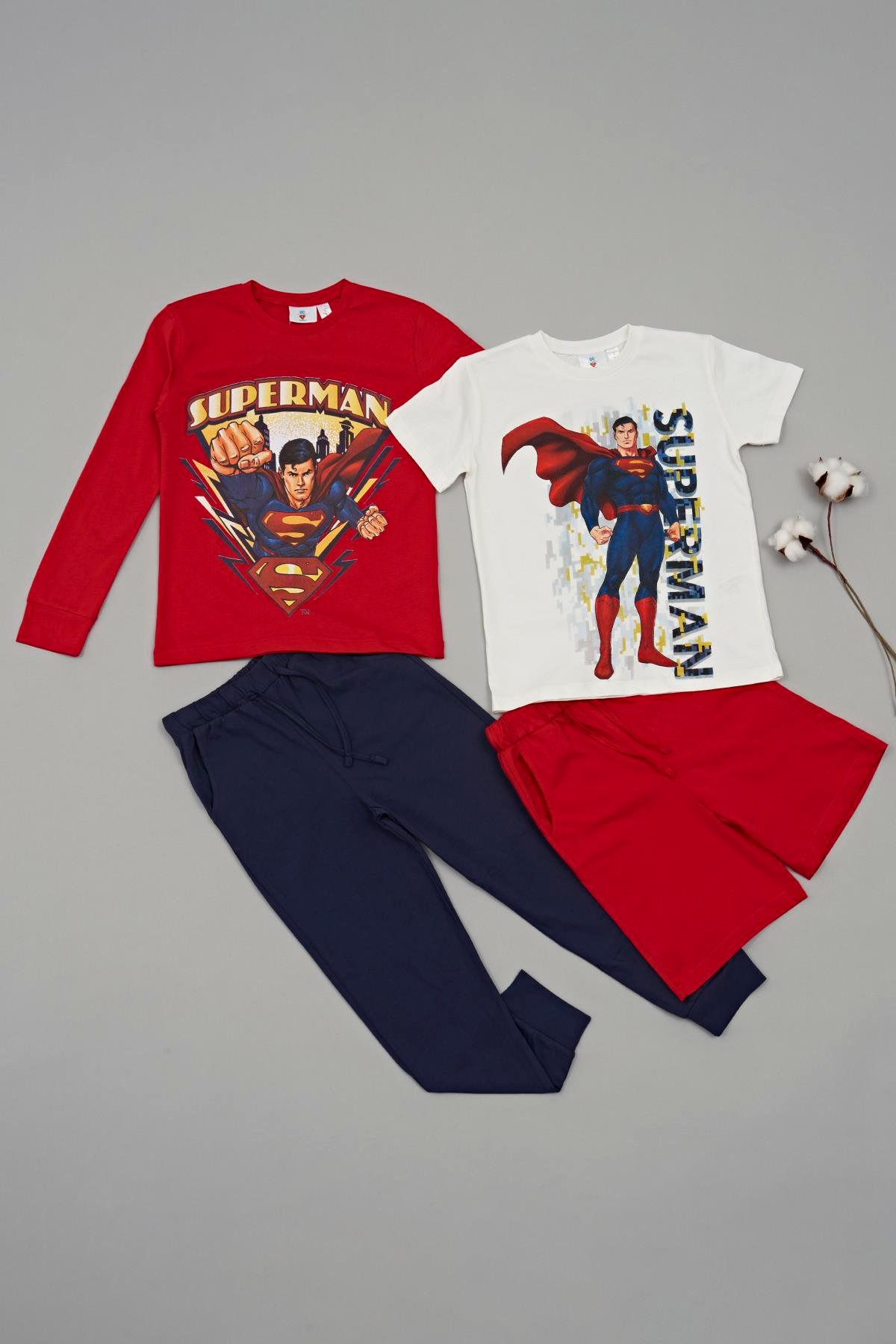For You Kids 4'lü Süpermen Baskılı Tshirt Şort Pantolon Takım For You Kids 4'lü Süpermen Baskılı Tshirt Şort Pantolon Takım