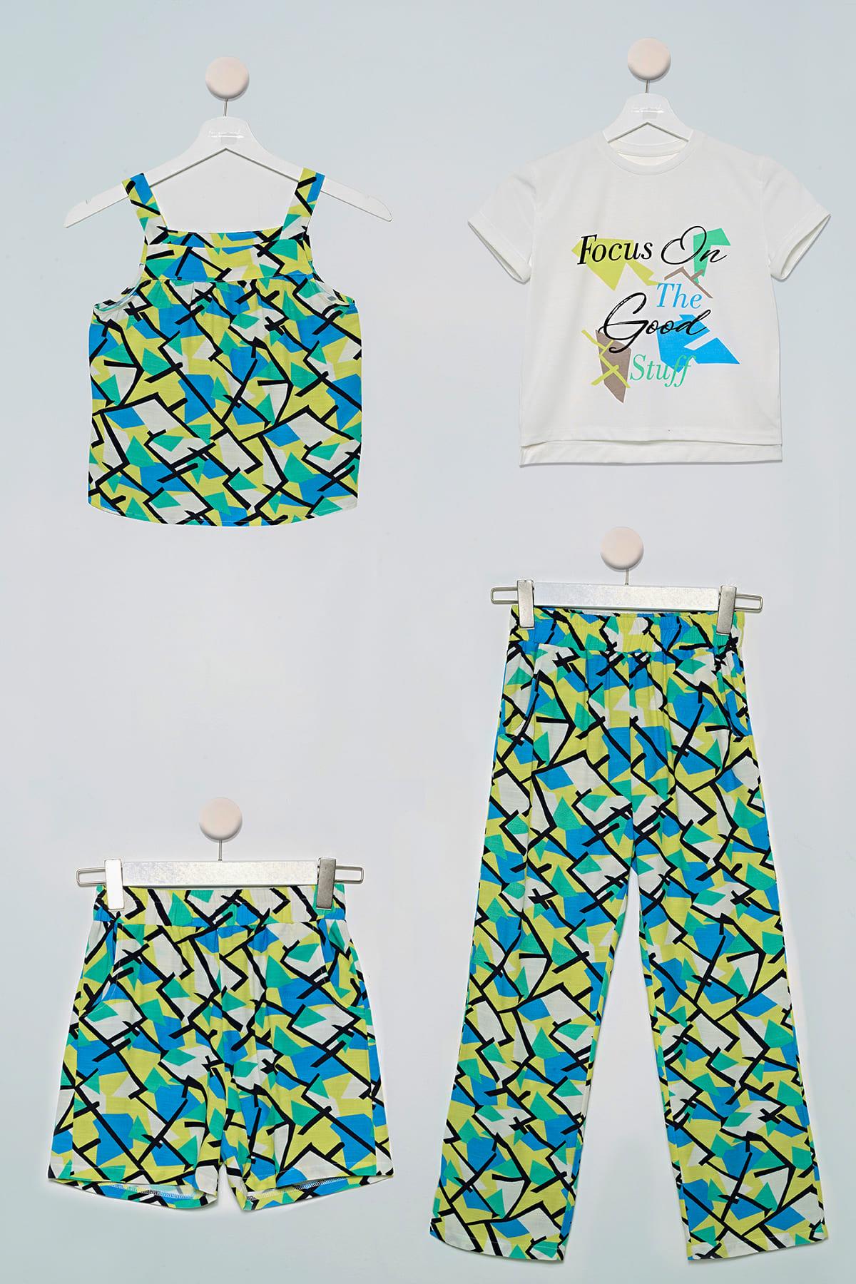 4'lü Tshirt Bluz Pantolon Şort Yeşil Takım For You Kids 4'lü Tshirt Bluz Pantolon Şort Yeşil Takım