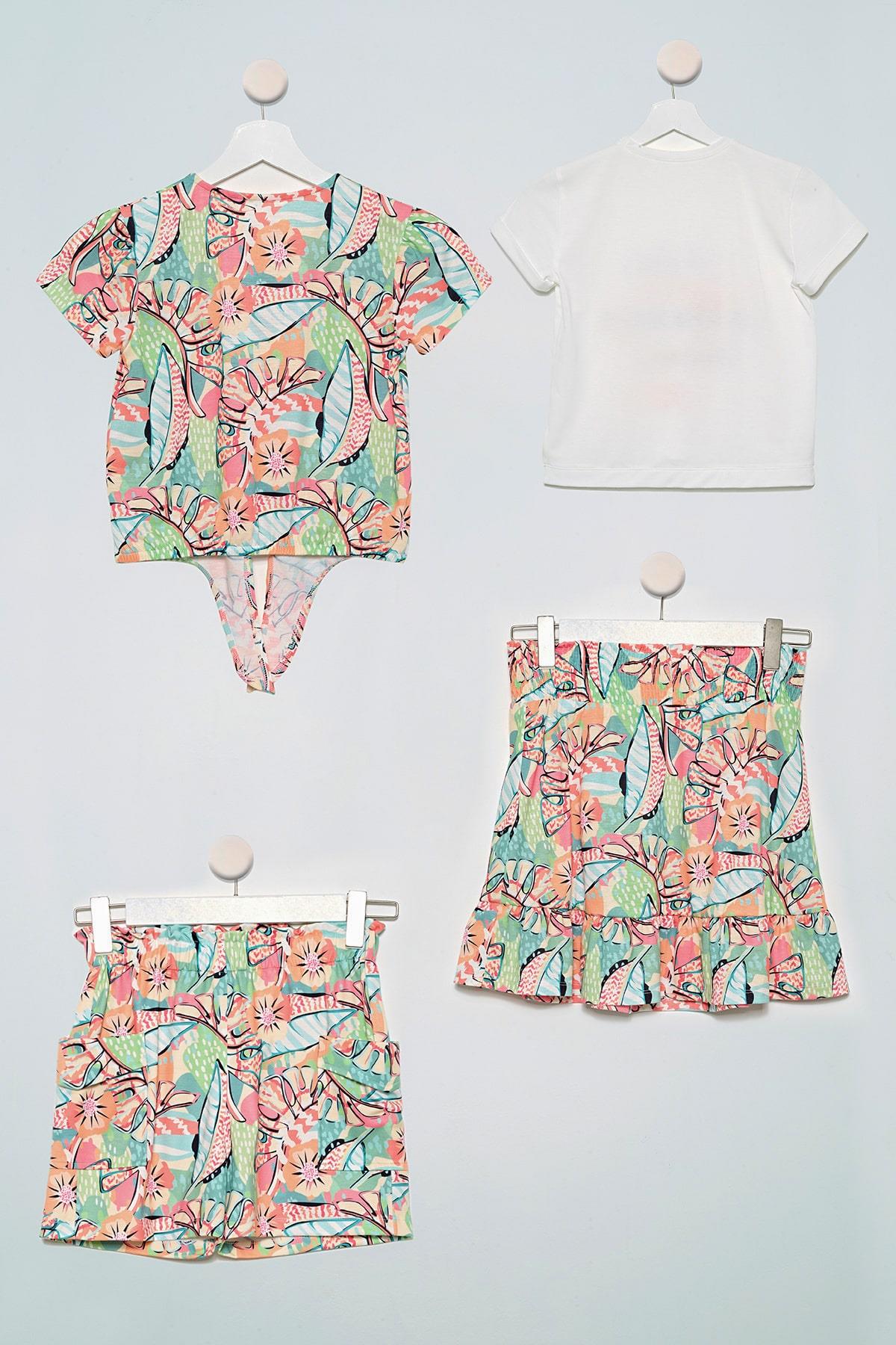 4'lü Tshirt Gömlek Etek Şort Yeşil Takım For You Kids 4'lü Tshirt Gömlek Etek Şort Yeşil Takım