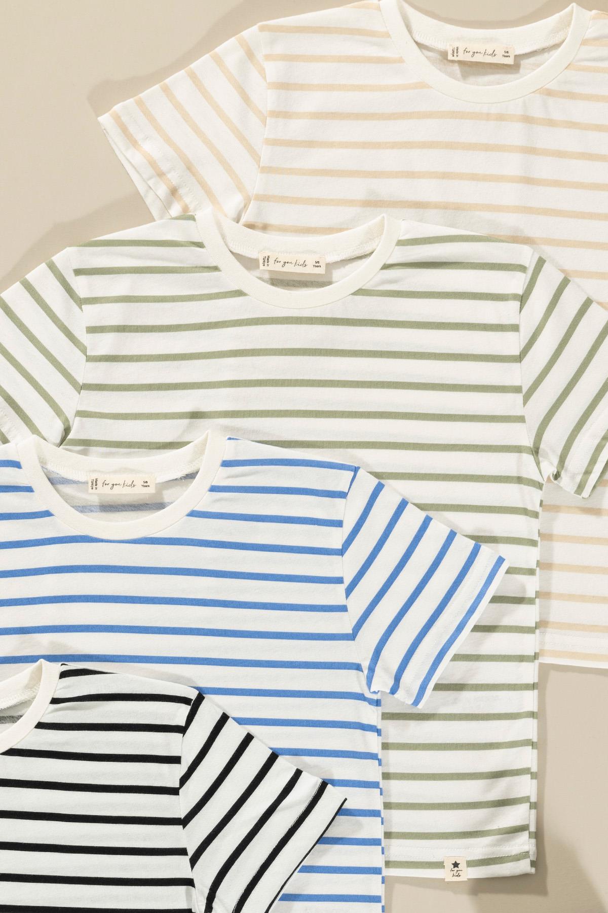 For You Kids 4'lü Yeşil Saks Siyah Taş Çizgili Tshirt For You Kids 4'lü Yeşil Saks Siyah Taş Çizgili Tshirt