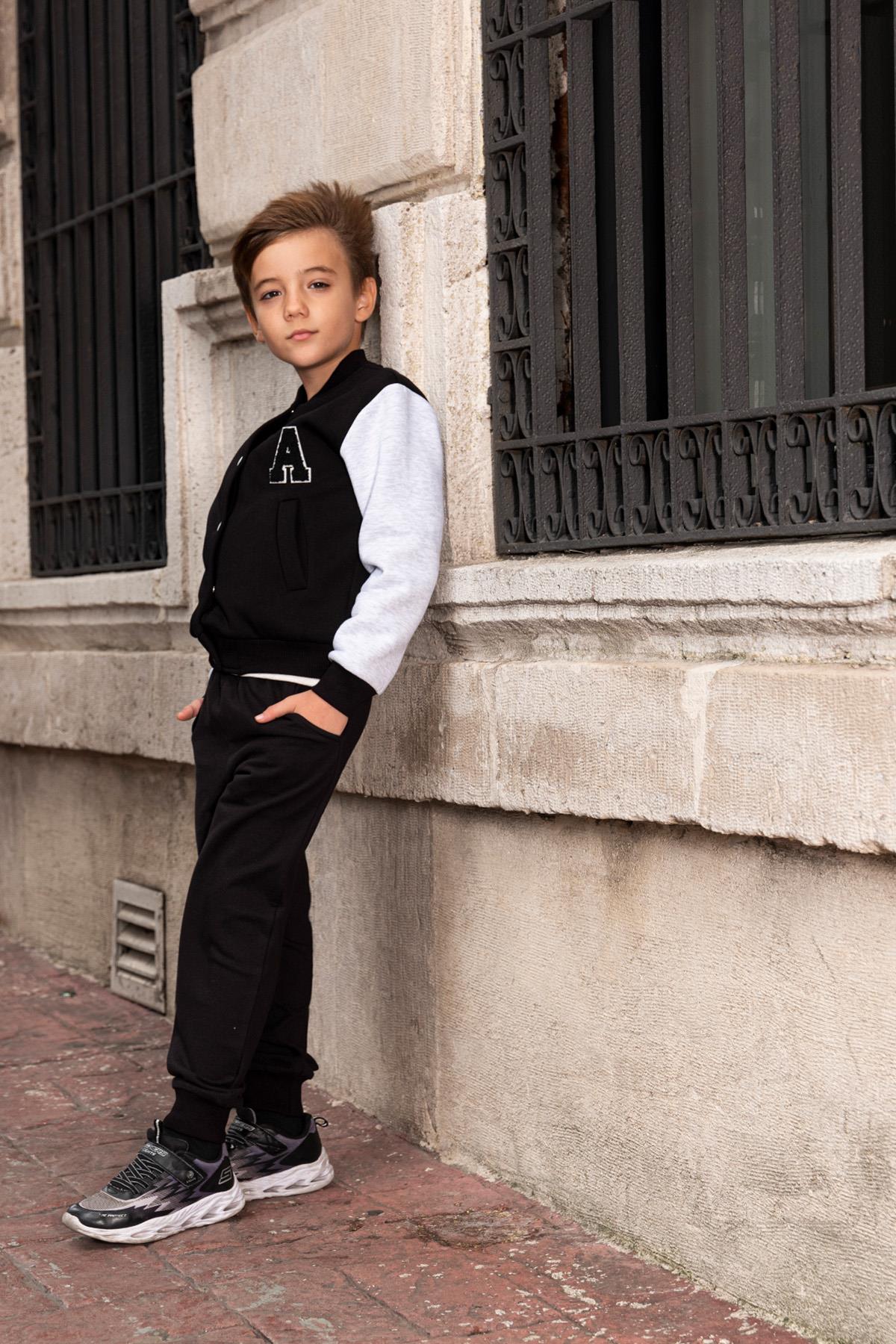 For You Kids A Nakışlı Siyah Bomber Kolej Ceket For You Kids A Nakışlı Siyah Bomber Kolej Ceket