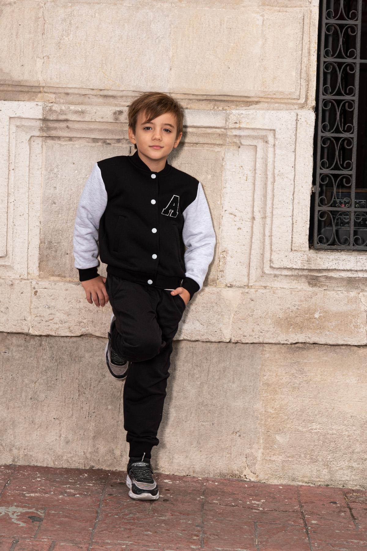 For You Kids A Nakışlı Siyah Bomber Kolej Ceket For You Kids A Nakışlı Siyah Bomber Kolej Ceket