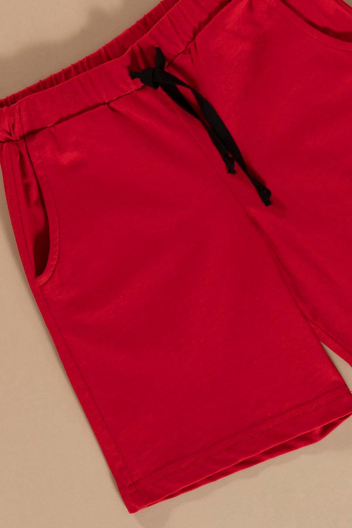 For You Kids Araba Baskılı Kırmızı Alt Üst Şort Takım  For You Kids Araba Baskılı Kırmızı Alt Üst Şort Takım