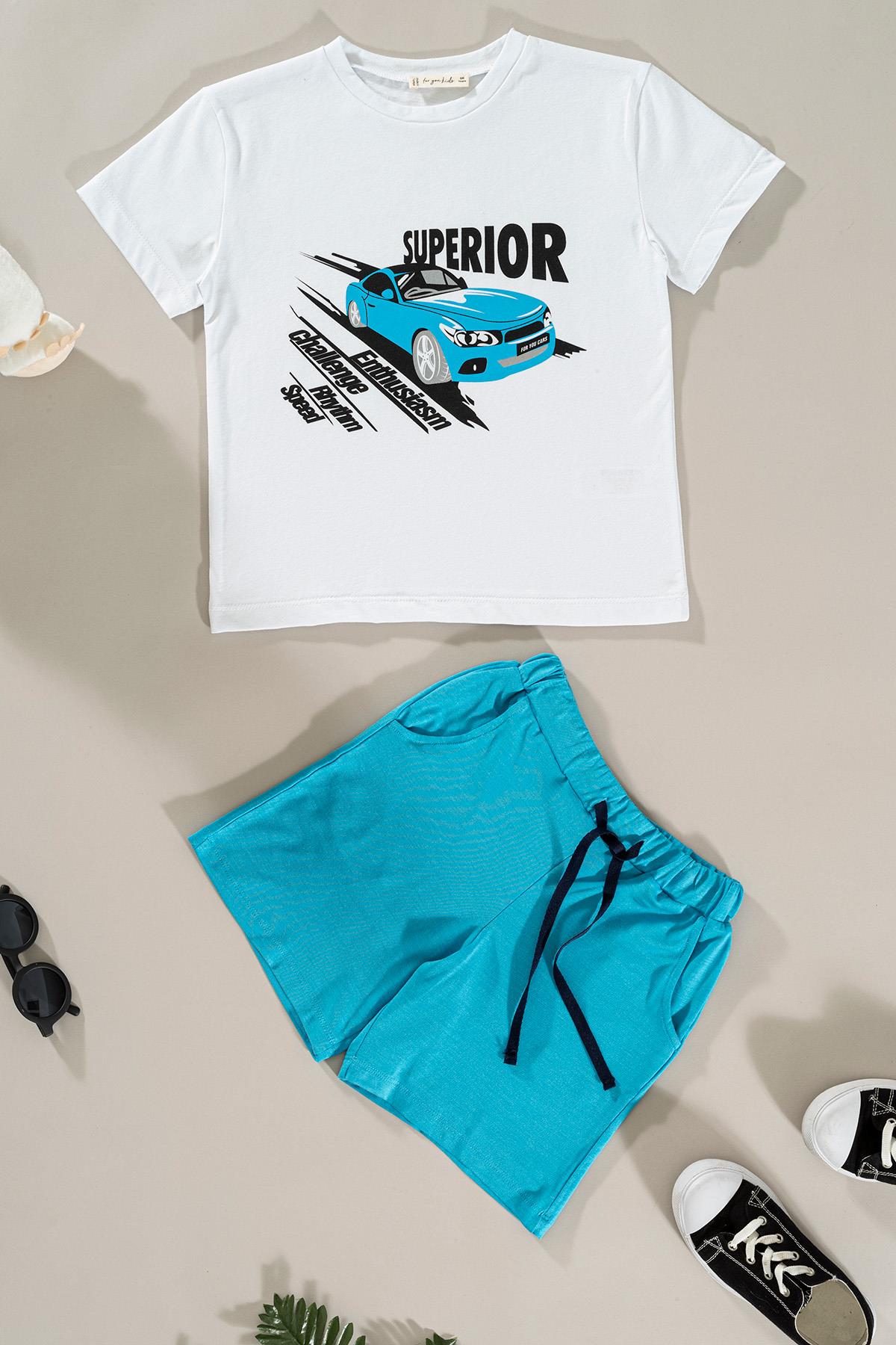 For You Kids Araba Baskılı Mavi Alt Üst Takım For You Kids Araba Baskılı Mavi Alt Üst Takım