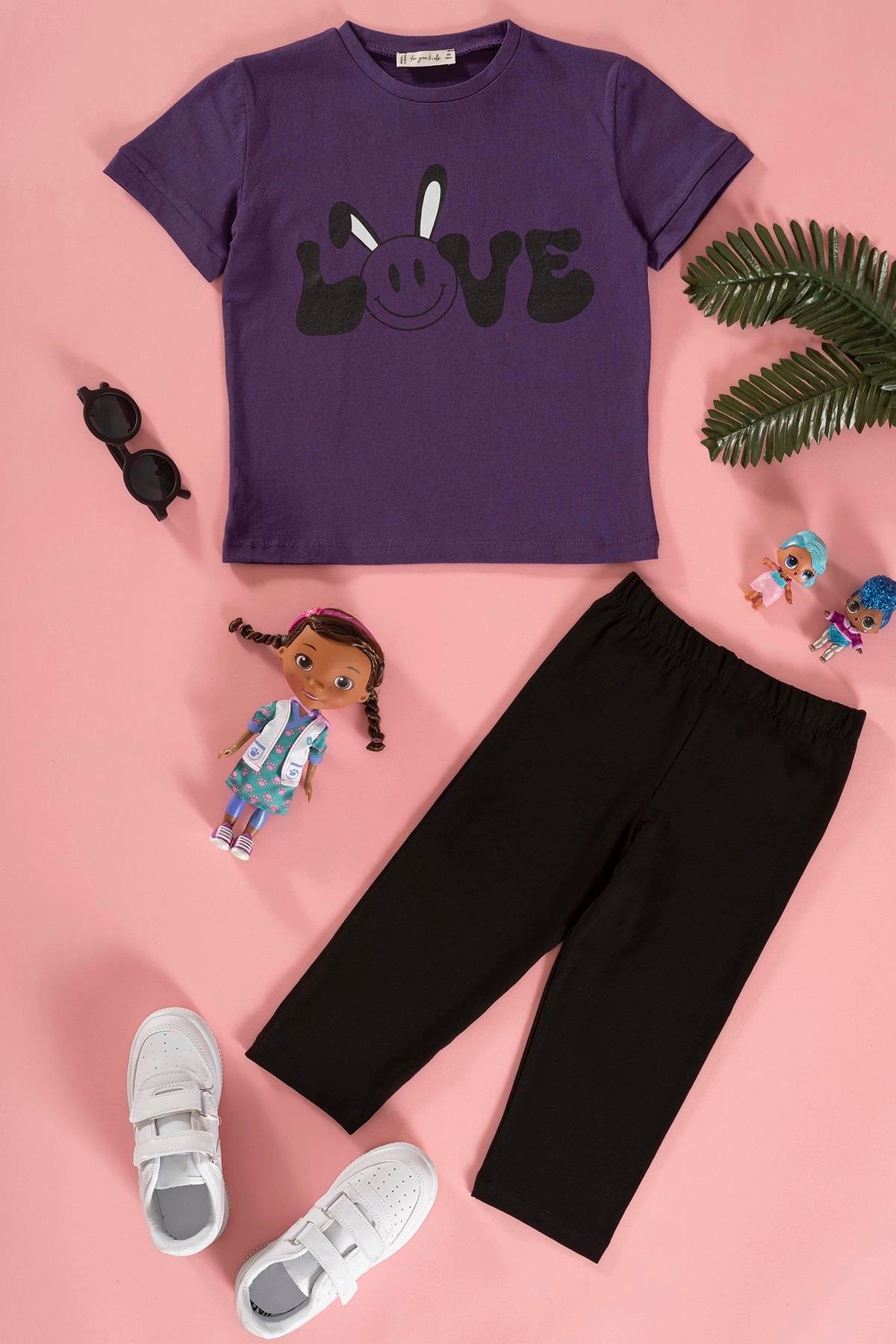 For You Kids Baskılı Tshirt Tayt Siyah Alt Üst Takım For You Kids Baskılı Tshirt Tayt Siyah Alt Üst Takım