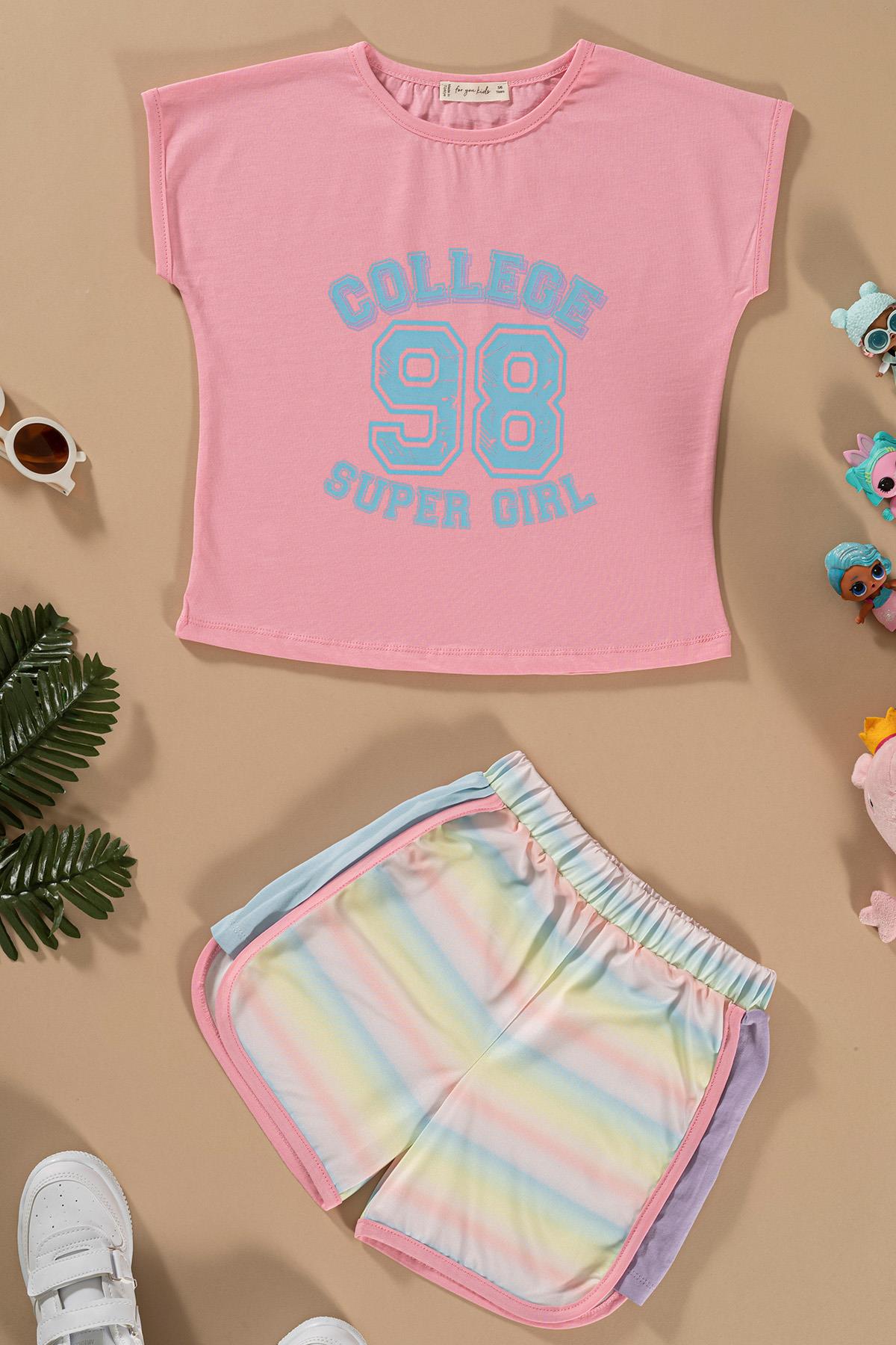 For You Kids Baskılı Yarasa Kol Garni Detaylı Pembe Alt Üst Takım For You Kids Baskılı Yarasa Kol Garni Detaylı Pembe Alt Üst Takım