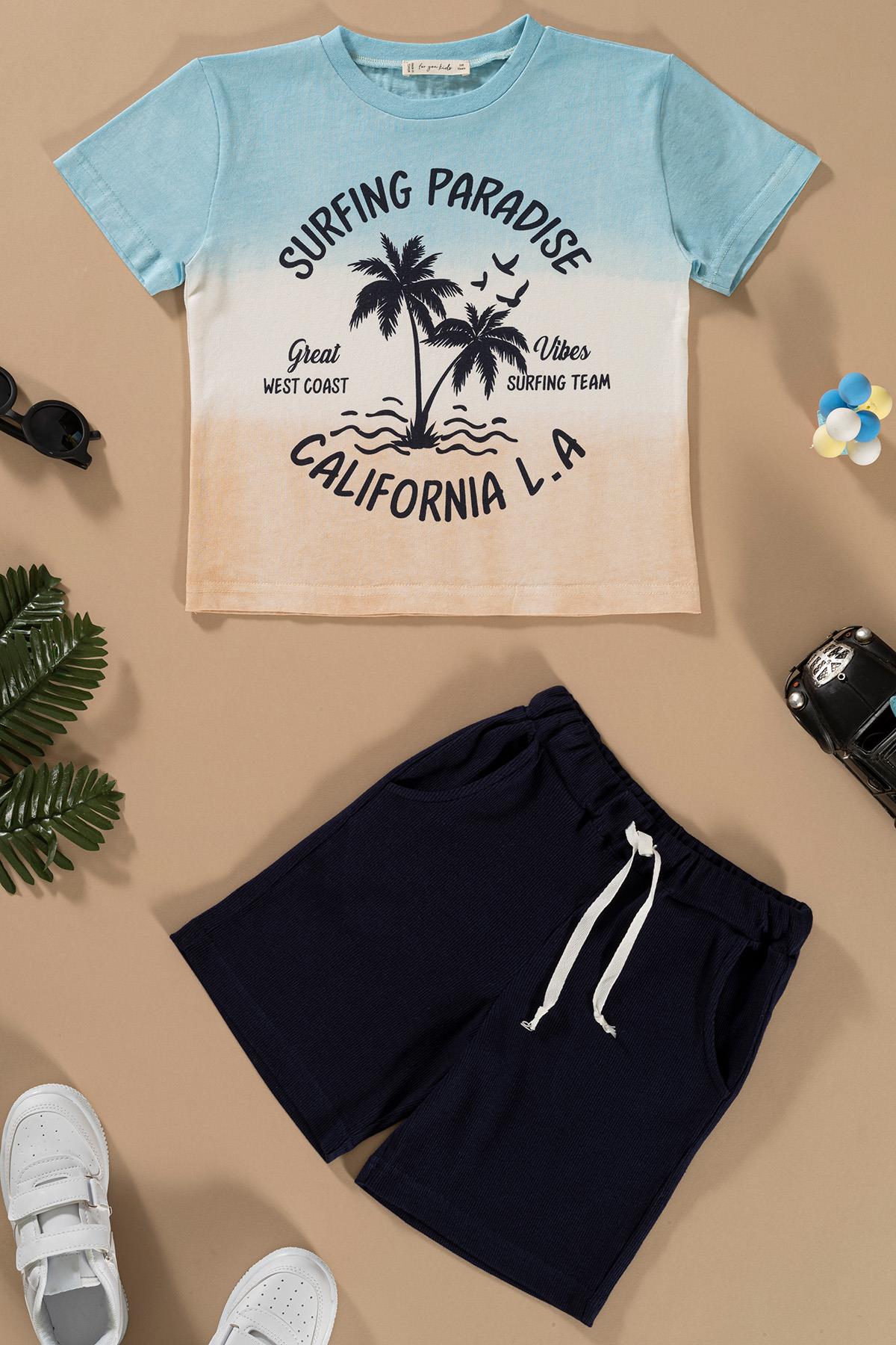 For You Kids Batik Baskılı Buz Mavisi Tshirt Şort Takım For You Kids Batik Baskılı Buz Mavisi Tshirt Şort Takım