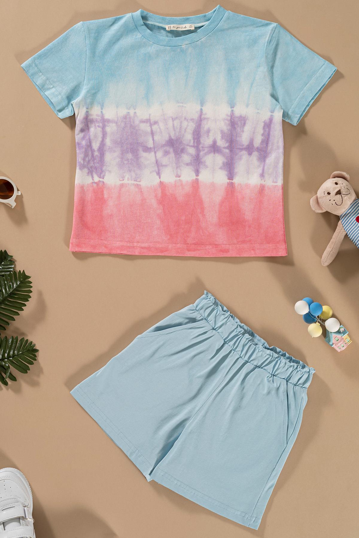 For You Kids Batik Yıkamalı Mavi Tshirt Şort Takım For You Kids Batik Yıkamalı Mavi Tshirt Şort Takım