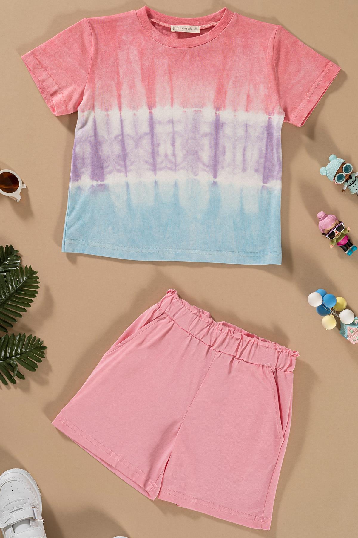 For You Kids Batik Yıkamalı Pembe Tshirt Şort Takım For You Kids Batik Yıkamalı Pembe Tshirt Şort Takım