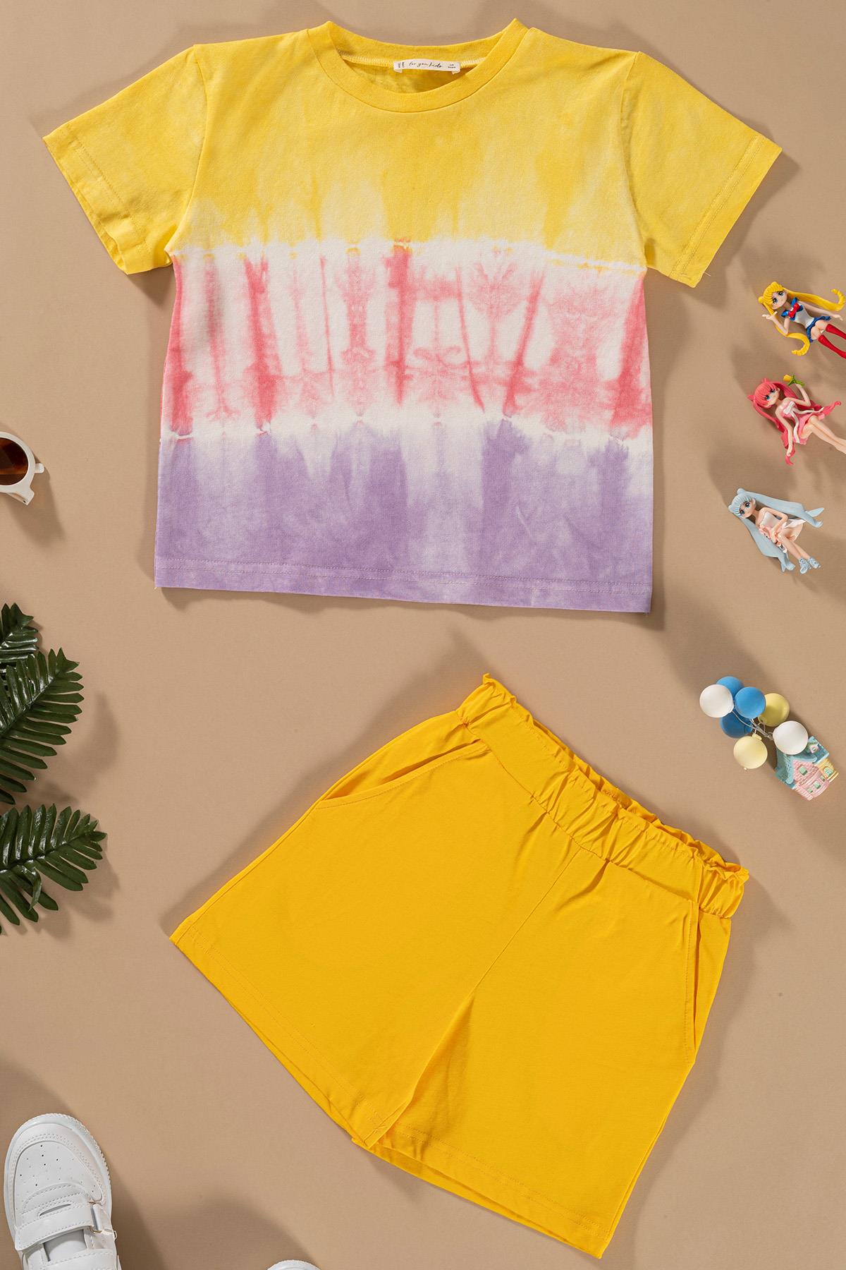For You Kids Batik Yıkamalı Sarı Tshirt Şort Takım For You Kids Batik Yıkamalı Sarı Tshirt Şort Takım
