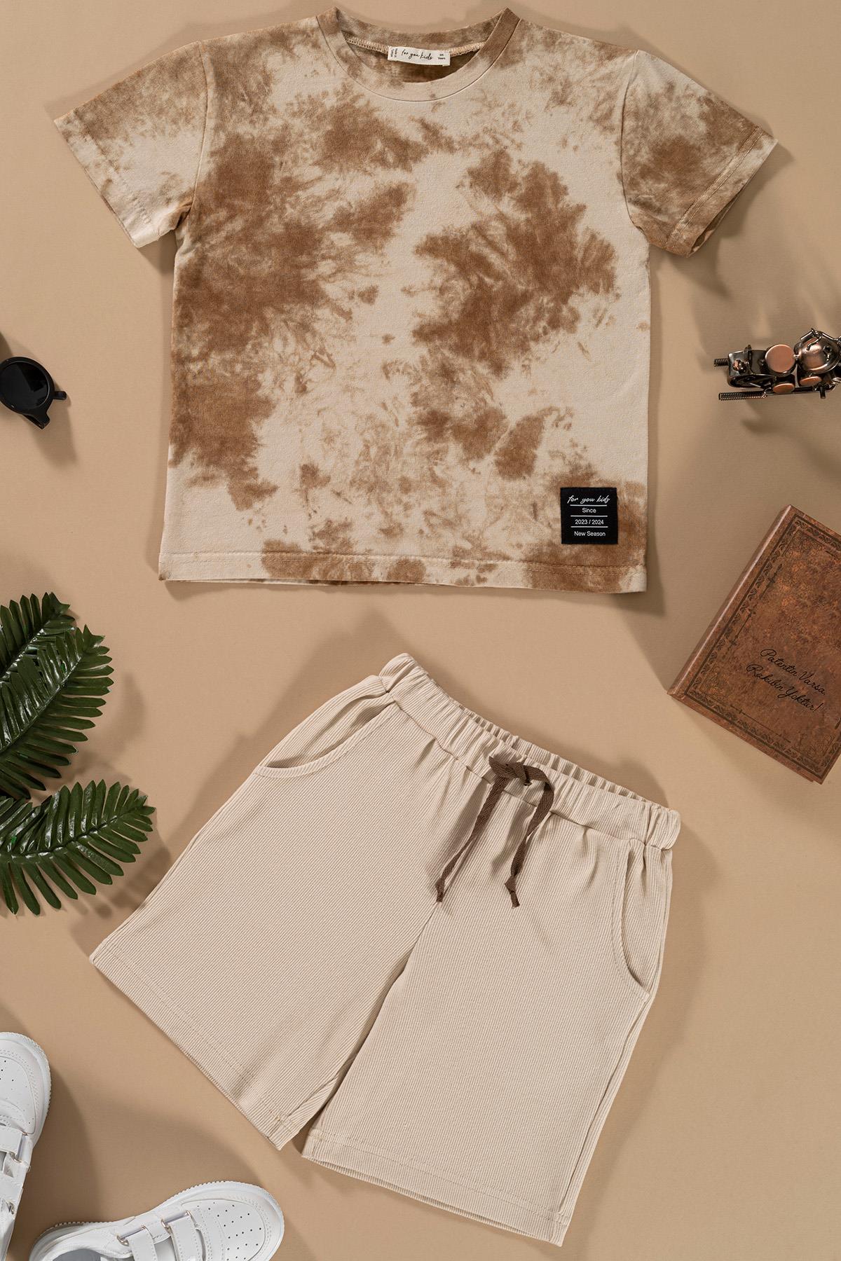 For You Kids Batik Yıkamalı Taş Tshirt Şort Takım For You Kids Batik Yıkamalı Taş Tshirt Şort Takım