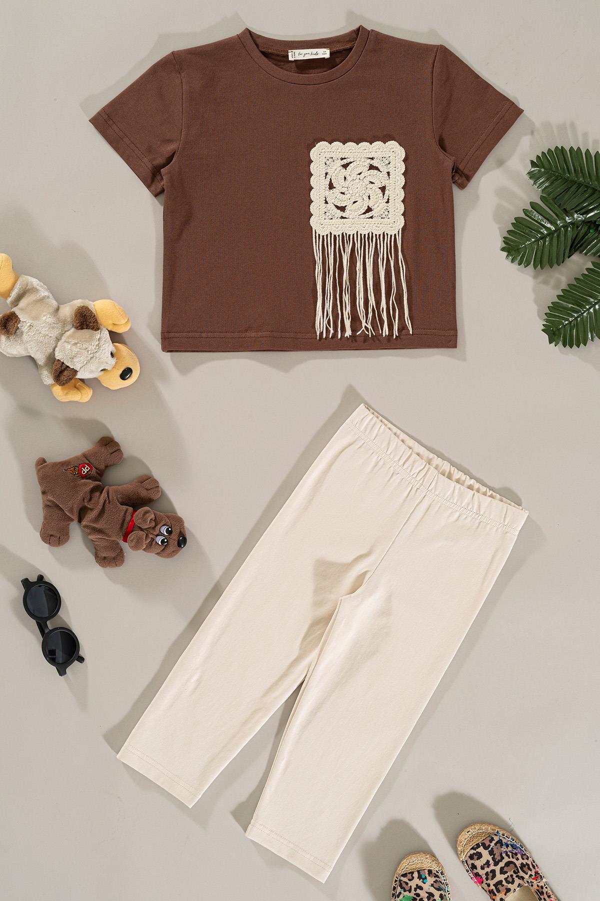 For You Kids Cep Püskül Detaylı Tshirt Tayt Kahve Alt Üst Takım For You Kids Cep Püskül Detaylı Tshirt Tayt Kahve Alt Üst Takım