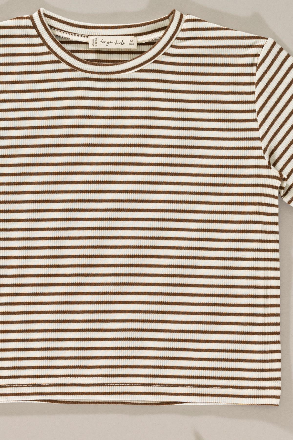 For You Kids Çizgii Tshirt Şort Kahve Alt Üst Takım For You Kids Çizgii Tshirt Şort Kahve Alt Üst Takım