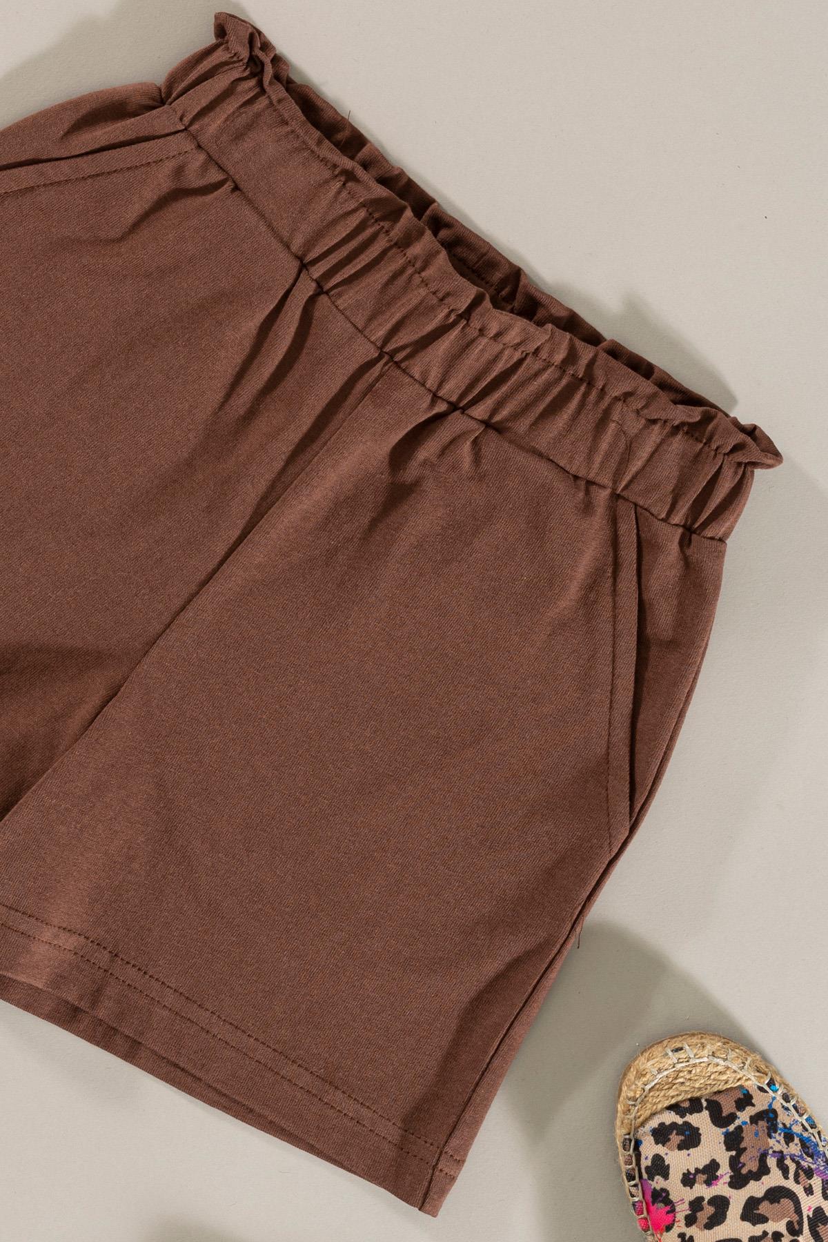 For You Kids Çizgii Tshirt Şort Kahve Alt Üst Takım For You Kids Çizgii Tshirt Şort Kahve Alt Üst Takım