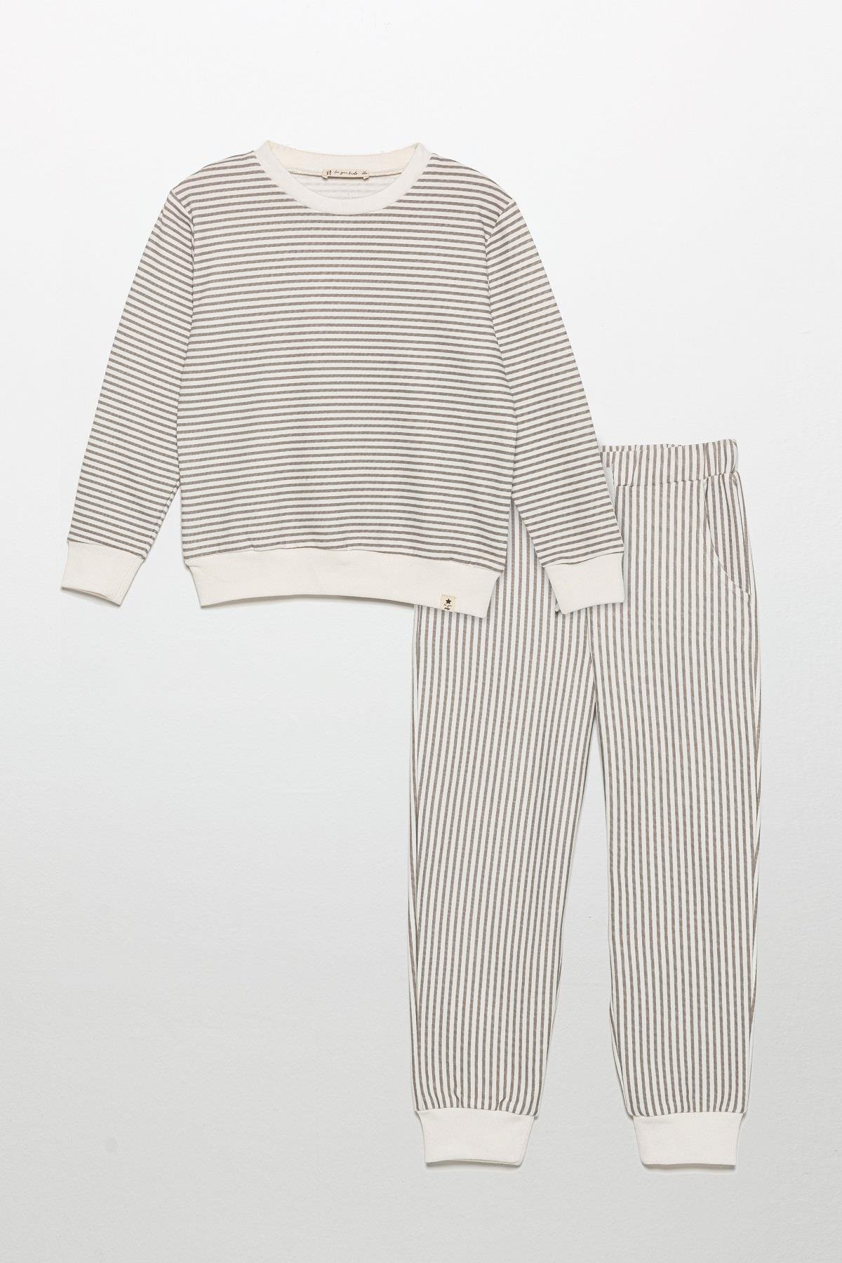 For You Kids Çizgili Ekru Alt Üst Takım For You Kids Çizgili Ekru Alt Üst Takım