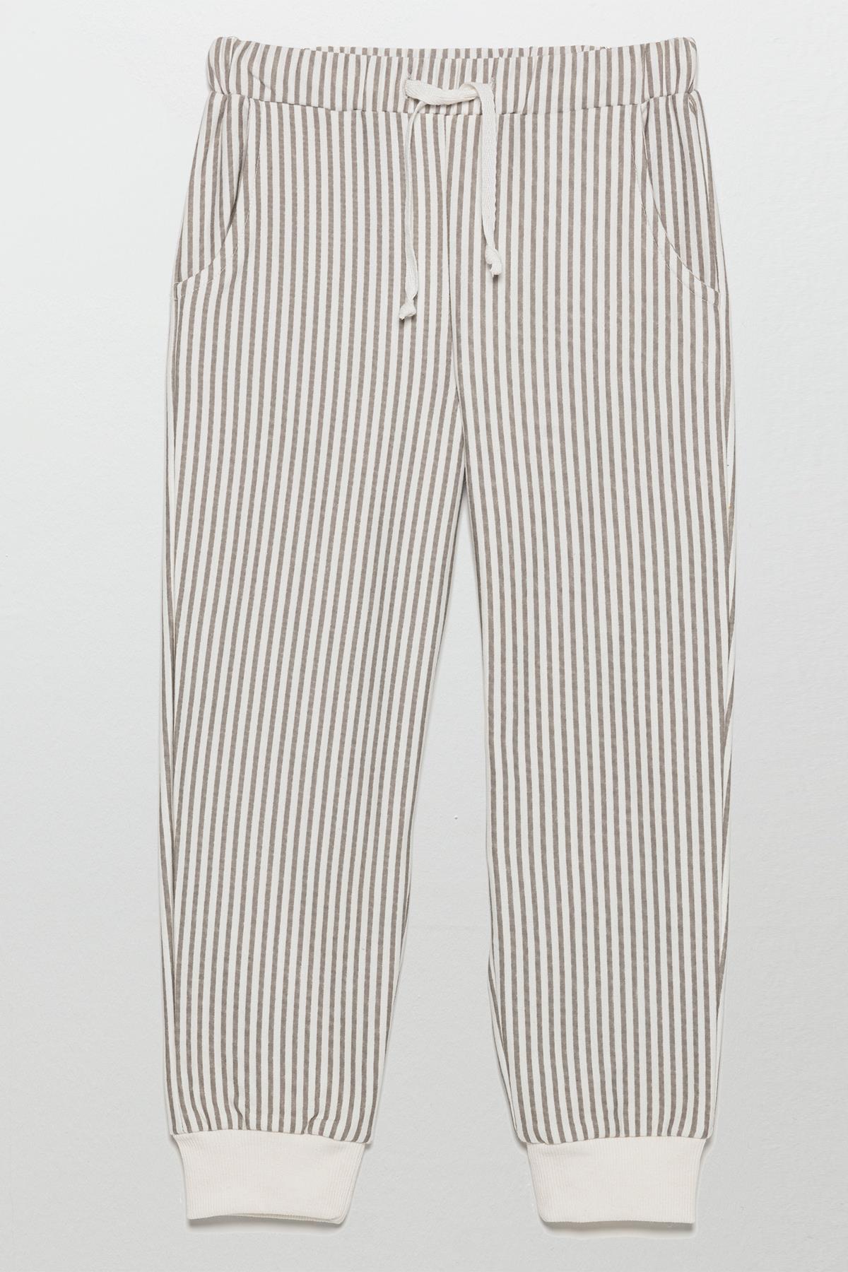 For You Kids Çizgili Ekru Alt Üst Takım For You Kids Çizgili Ekru Alt Üst Takım