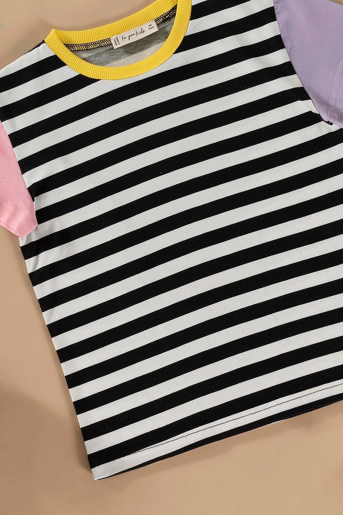 For You Kids Çizgili Garni Detaylı Pembe Alt Üst Takım For You Kids Çizgili Garni Detaylı Pembe Alt Üst Takım