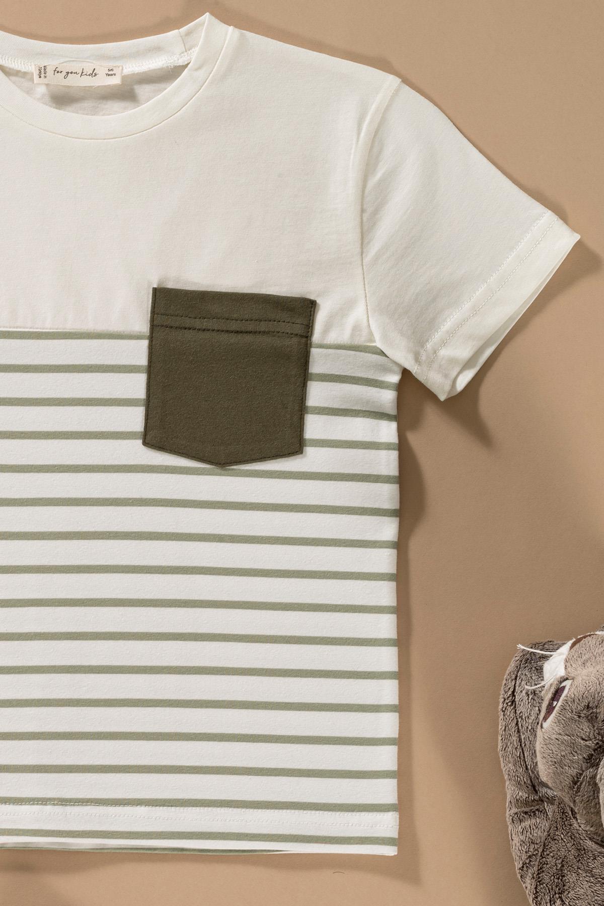 For You Kids Çizgili Garnili Cepli Yeşil Tshirt Şort Takım For You Kids Çizgili Garnili Cepli Yeşil Tshirt Şort Takım