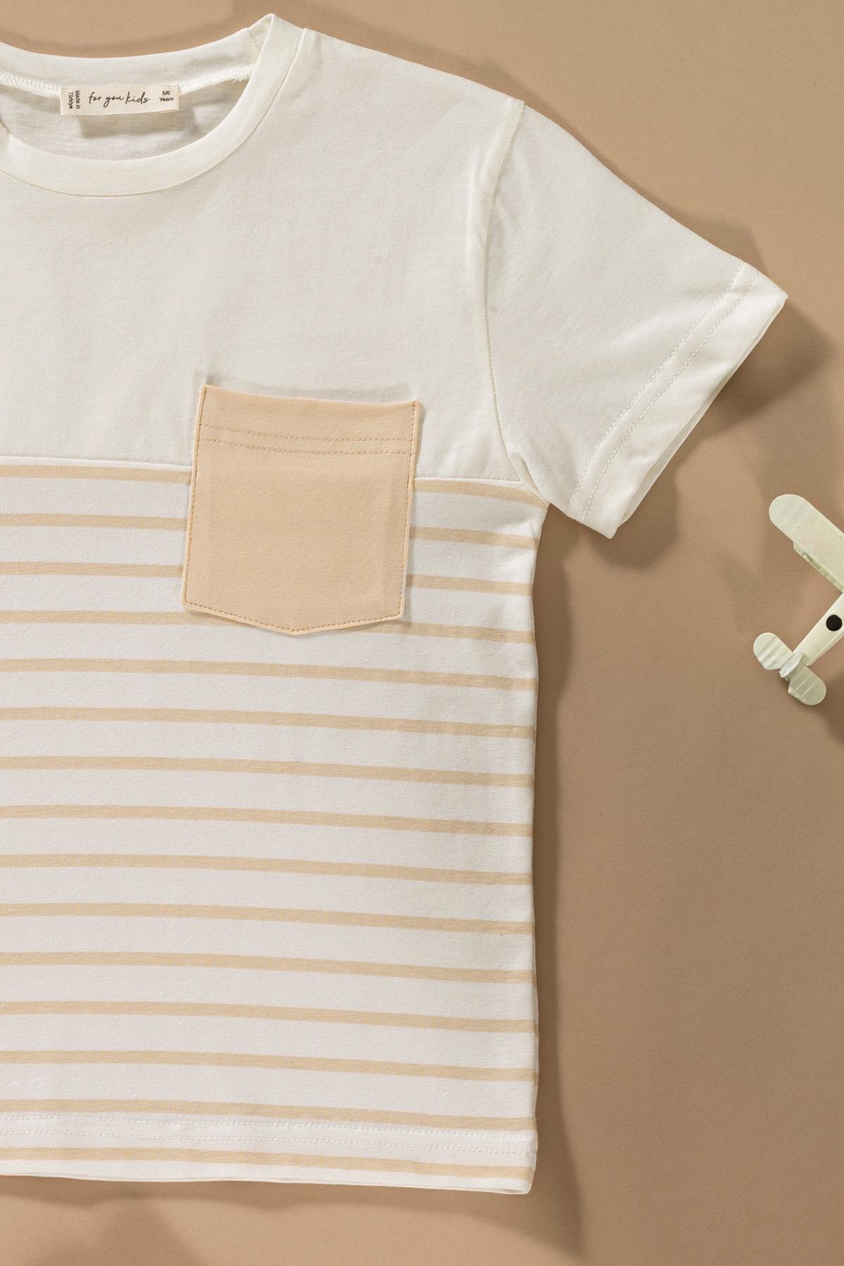 For You Kids Çizgili Garnili Cepli Taş Tshirt Şort Takım For You Kids Çizgili Garnili Cepli Taş Tshirt Şort Takım