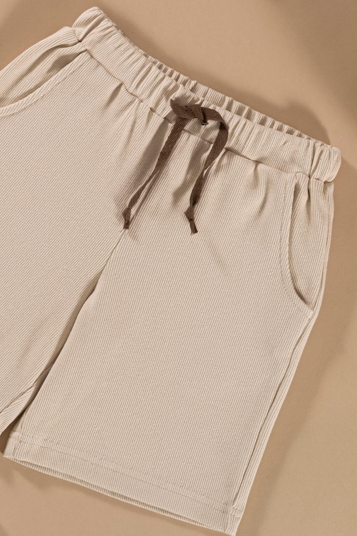 For You Kids Çizgili Garnili Cepli Taş Tshirt Şort Takım For You Kids Çizgili Garnili Cepli Taş Tshirt Şort Takım