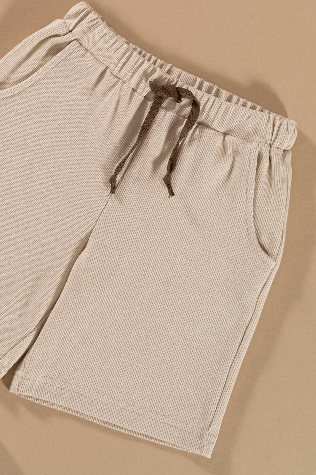 For You Kids Çizgili Garnili Düğmeli Taş Tshirt Şort Takım For You Kids Çizgili Garnili Düğmeli Taş Tshirt Şort Takım