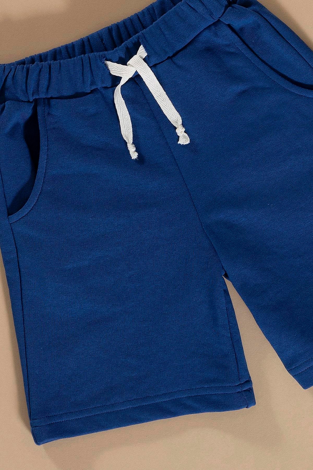 Çizgili Saks Tshirt Şort Takım  For You Kids Çizgili Saks Tshirt Şort Takım 