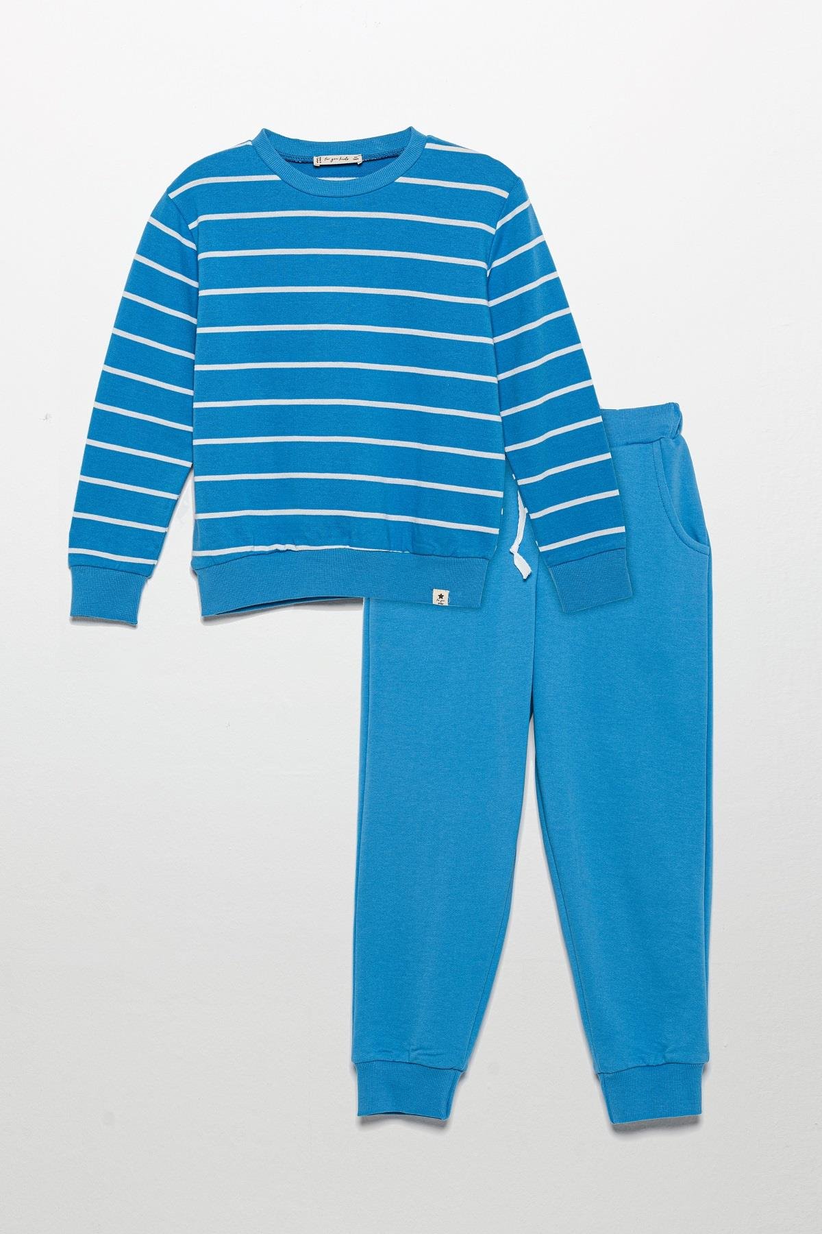 For You Kids Çizgili Sweatshirt Jogger Mavi Alt Üst Takım For You Kids Çizgili Sweatshirt Jogger Mavi Alt Üst Takım