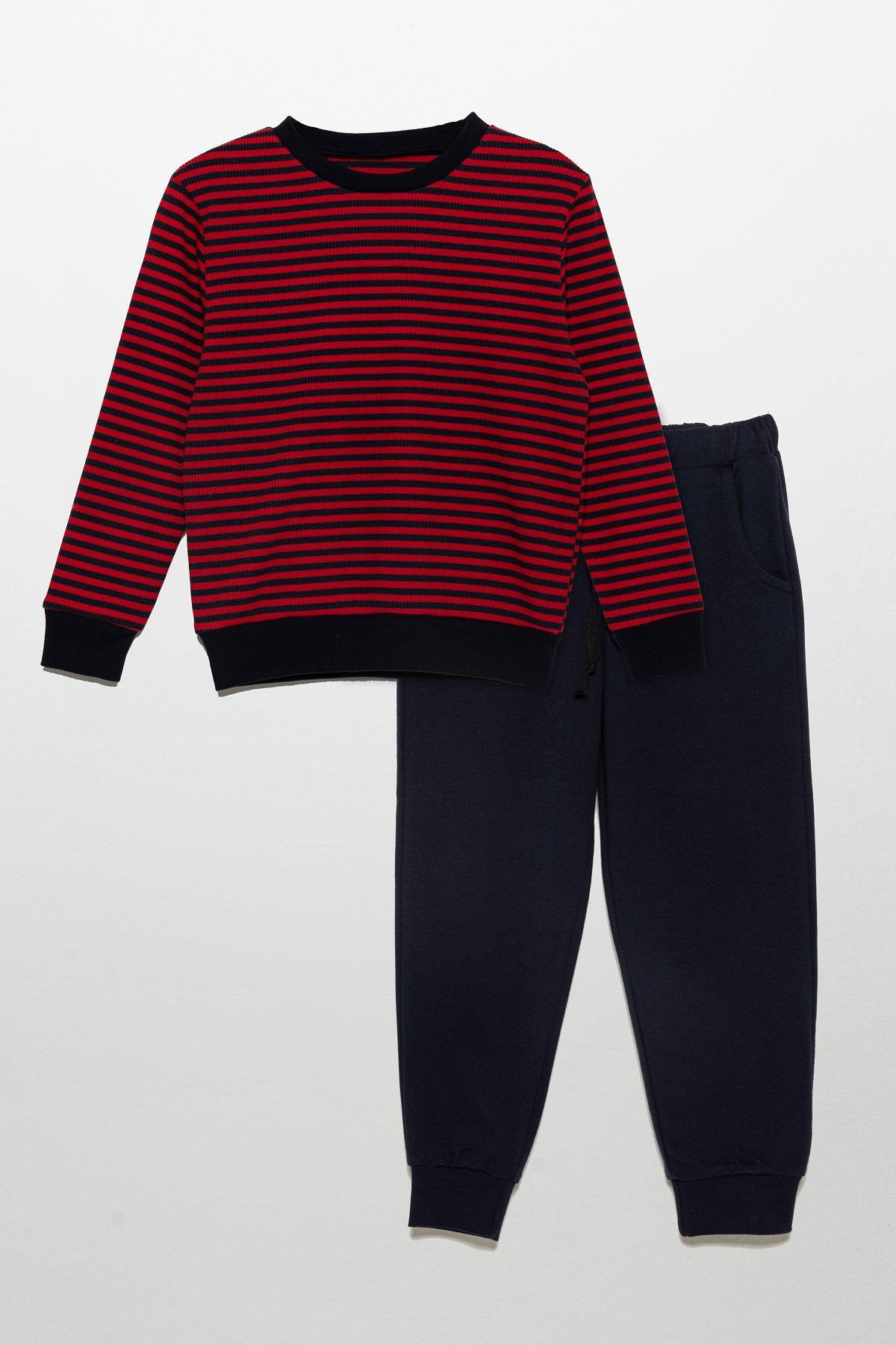 For You Kids Çizgili Sweatshirt Jogger Lacivert Alt Üst Takım For You Kids Çizgili Sweatshirt Jogger Lacivert Alt Üst Takım