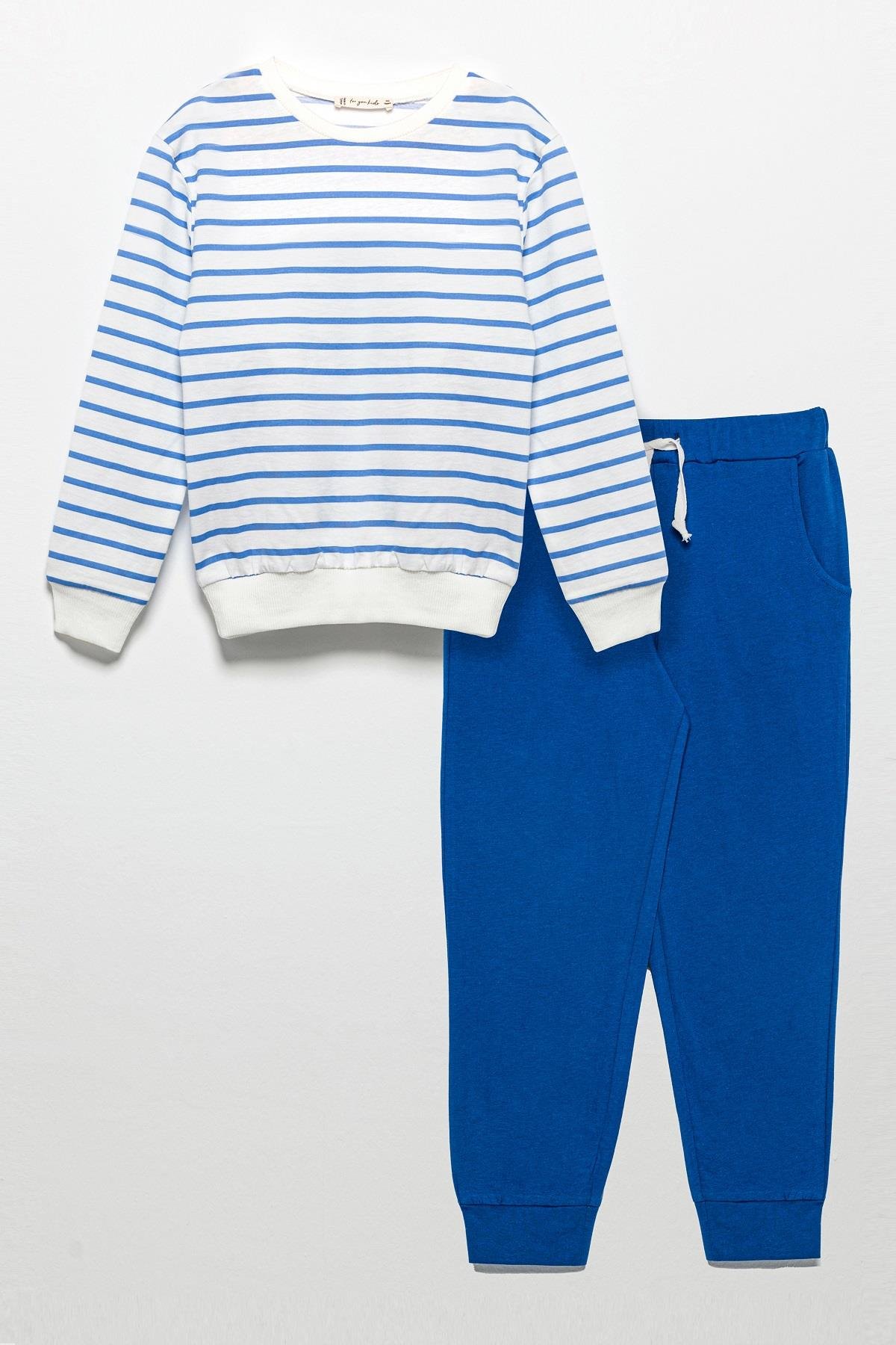For You Kids Çizgili Sweatshirt Jogger Saks Alt Üst Takım For You Kids Çizgili Sweatshirt Jogger Saks Alt Üst Takım