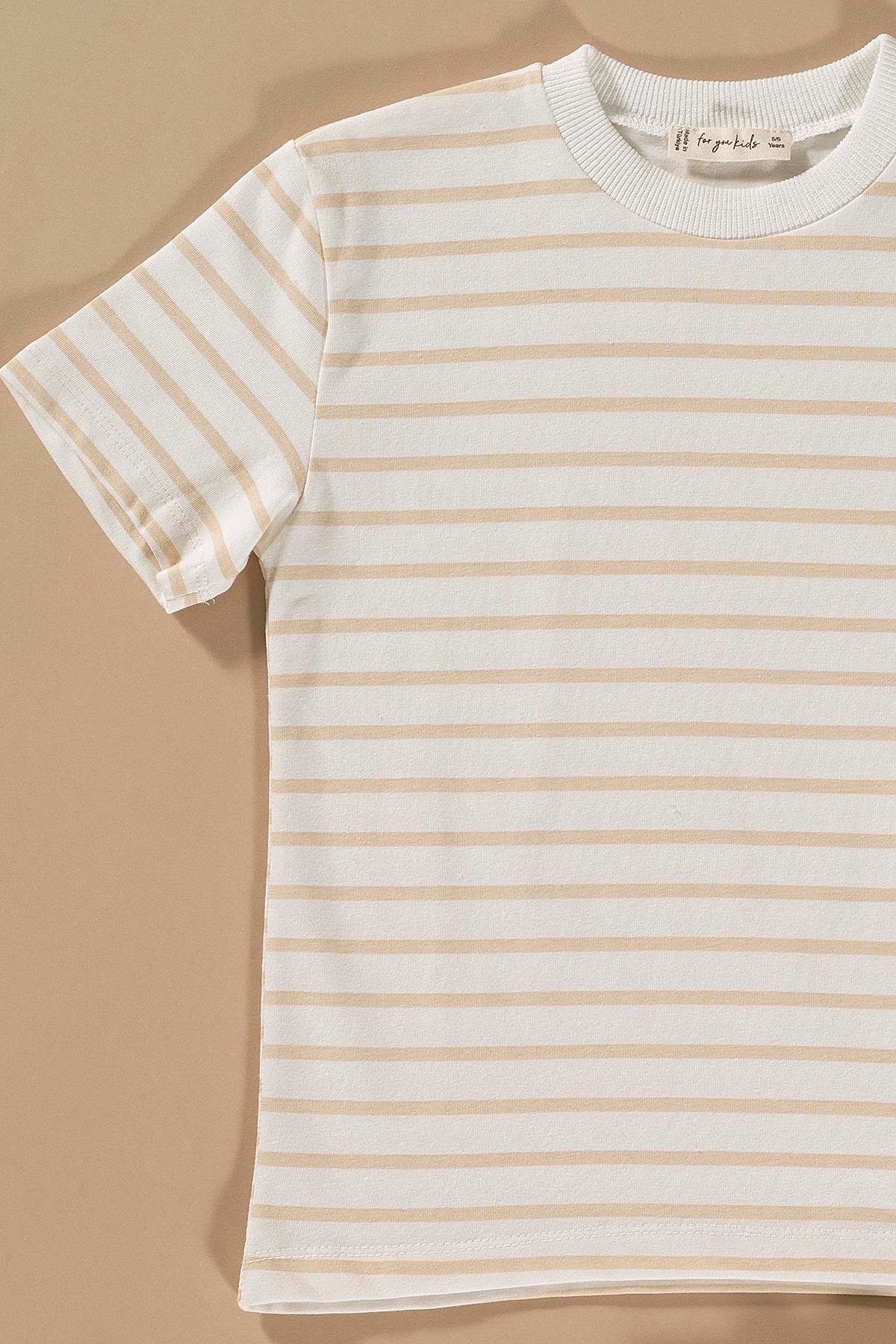 Çizgili Taş Tshirt Şort Takım  For You Kids Çizgili Taş Tshirt Şort Takım 