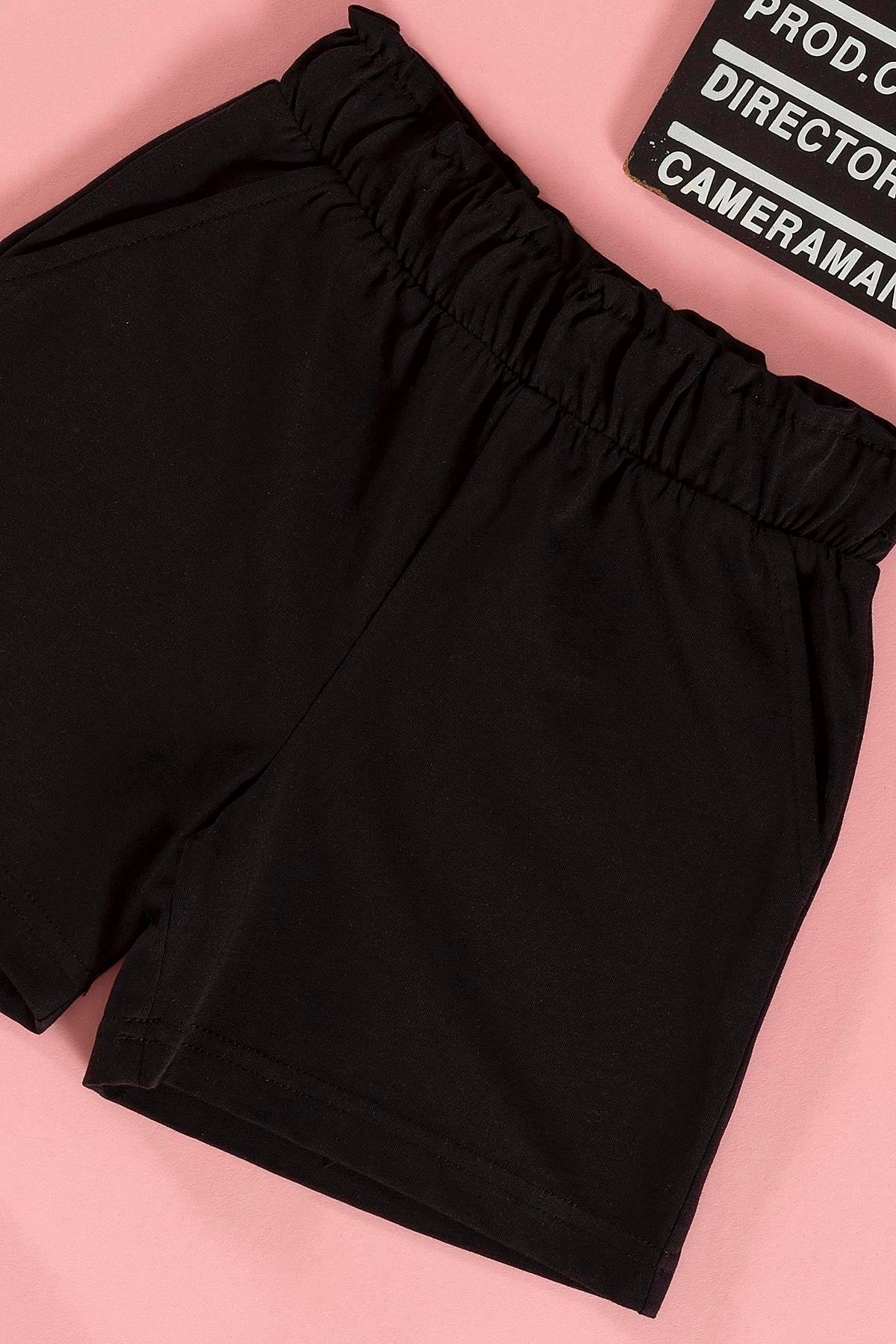 For You Kids Çizgili Volanlı Kol Tshirt Şort Siyah Takım For You Kids Çizgili Volanlı Kol Tshirt Şort Siyah Takım