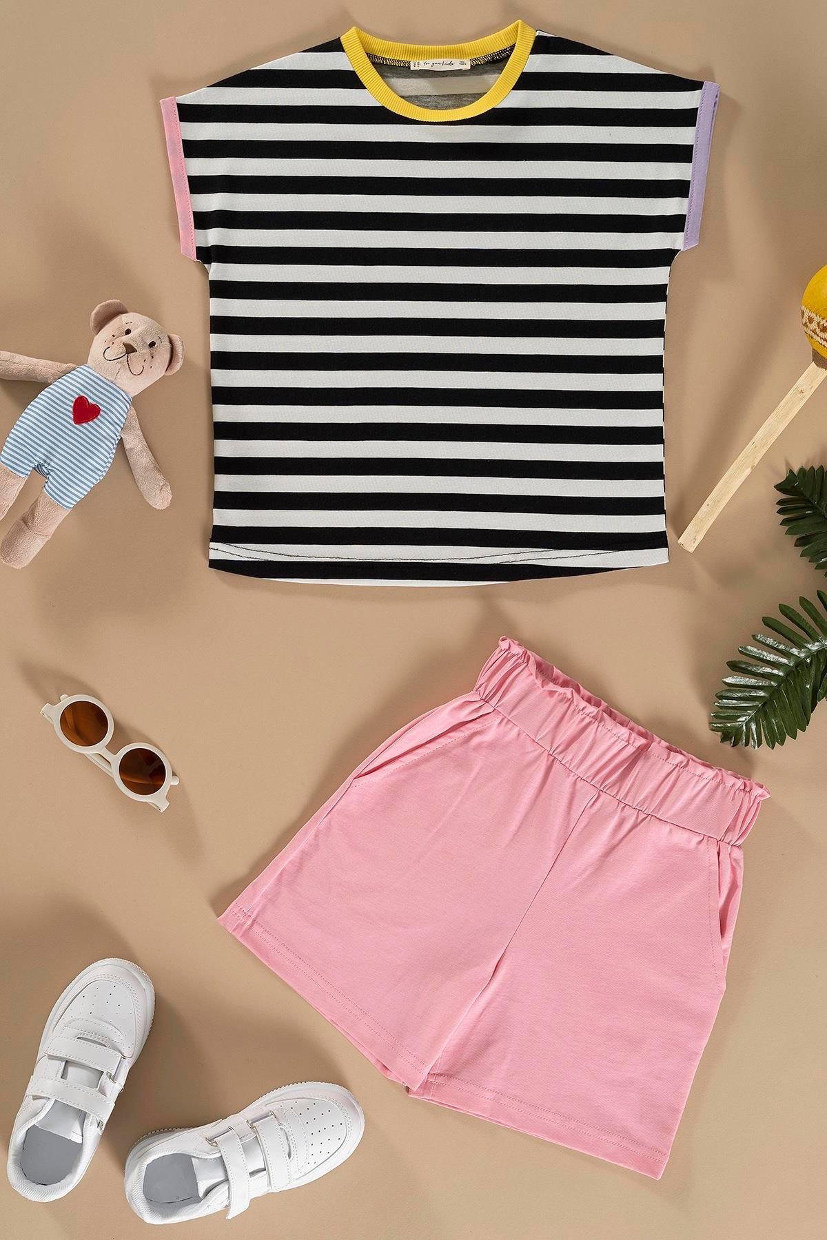 For You Kids Çizgili Yarasa Kol Garni Detaylı Siyah Alt Üst Takım For You Kids Çizgili Yarasa Kol Garni Detaylı Siyah Alt Üst Takım