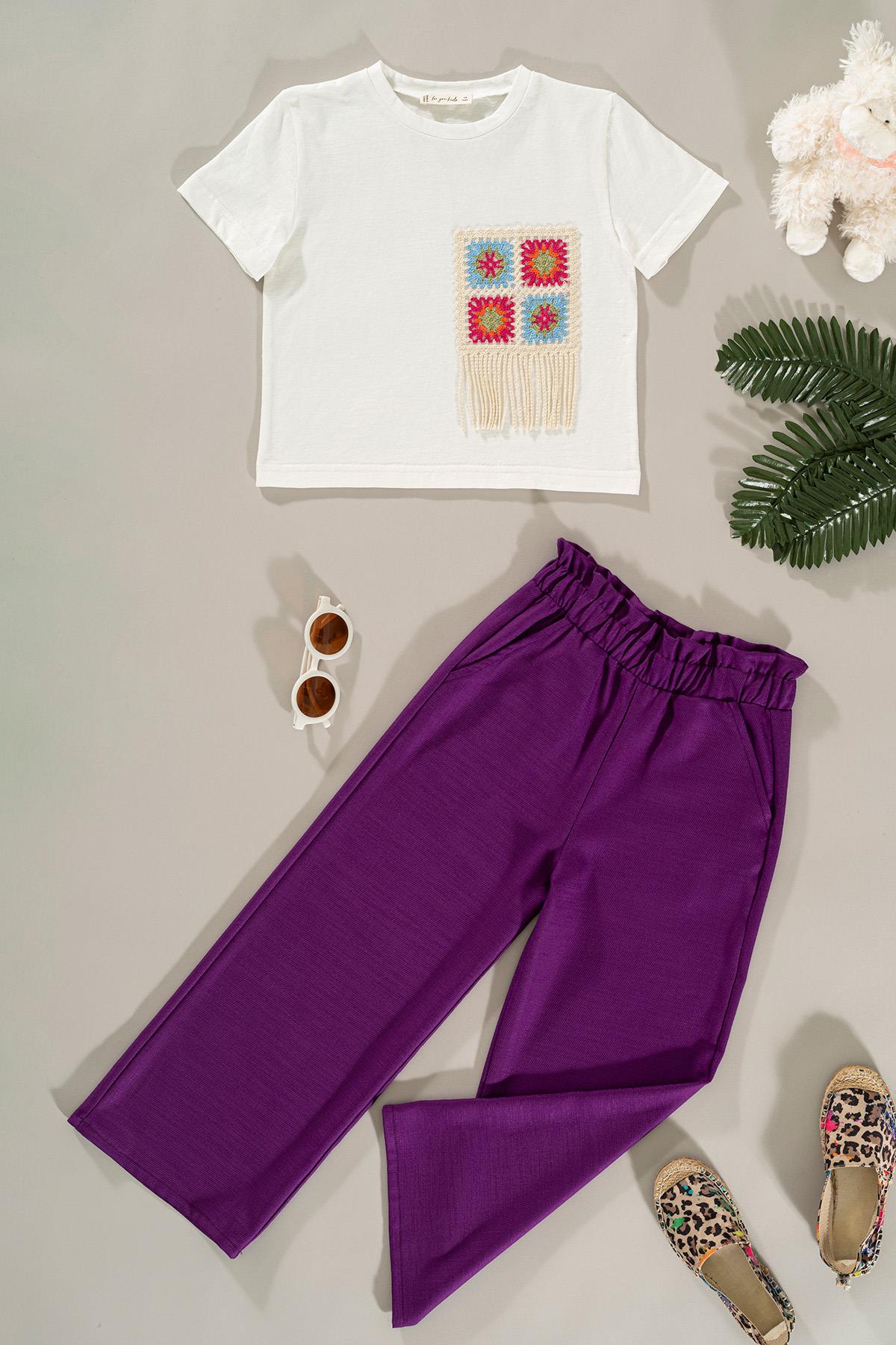 For You Kids Dantel Cep Detaylı Mor Pantolon Takım For You Kids Dantel Cep Detaylı Mor Pantolon Takım