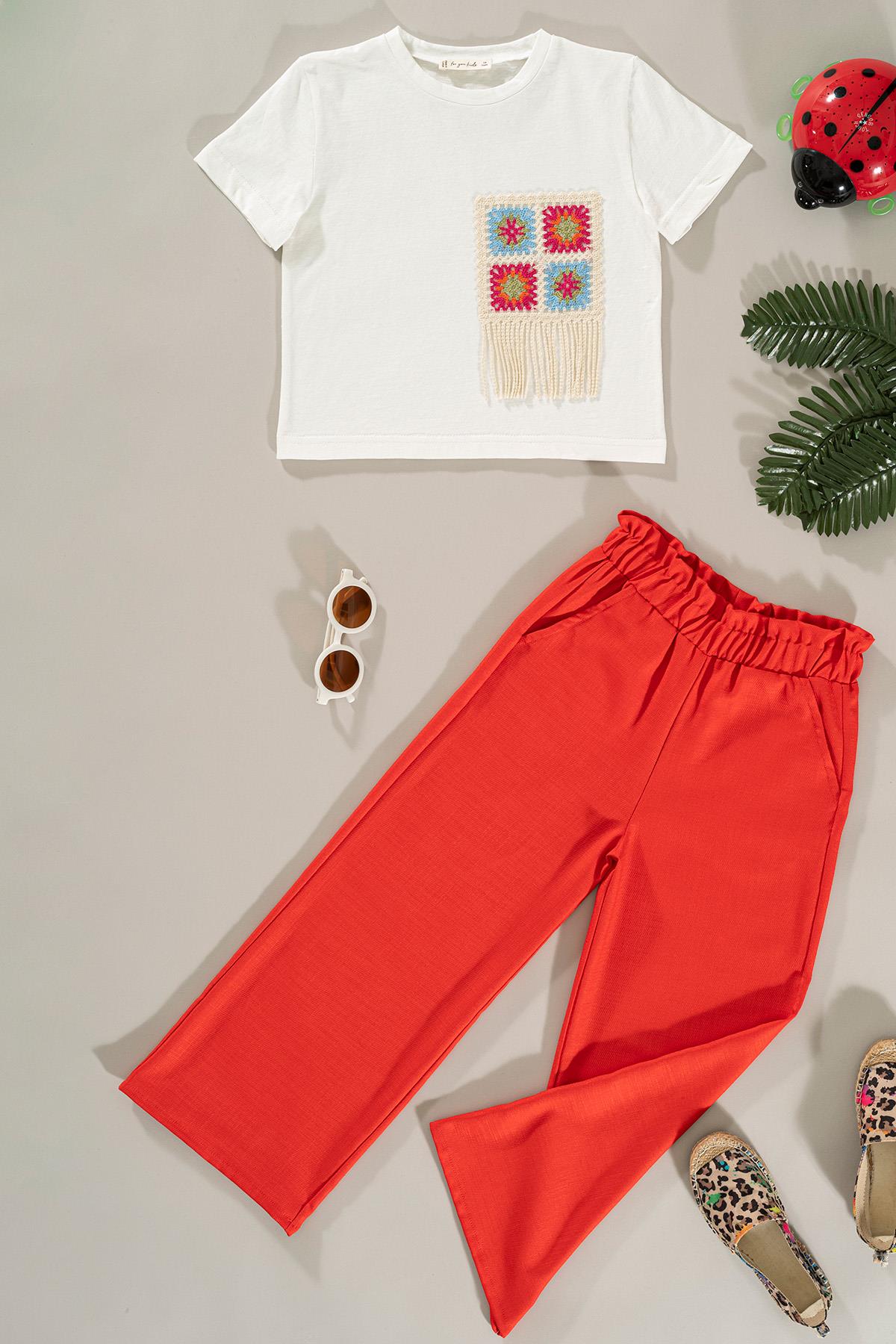 For You Kids Dantel Cep Detaylı Nar Çiçeği Pantolon Takım For You Kids Dantel Cep Detaylı Nar Çiçeği Pantolon Takım