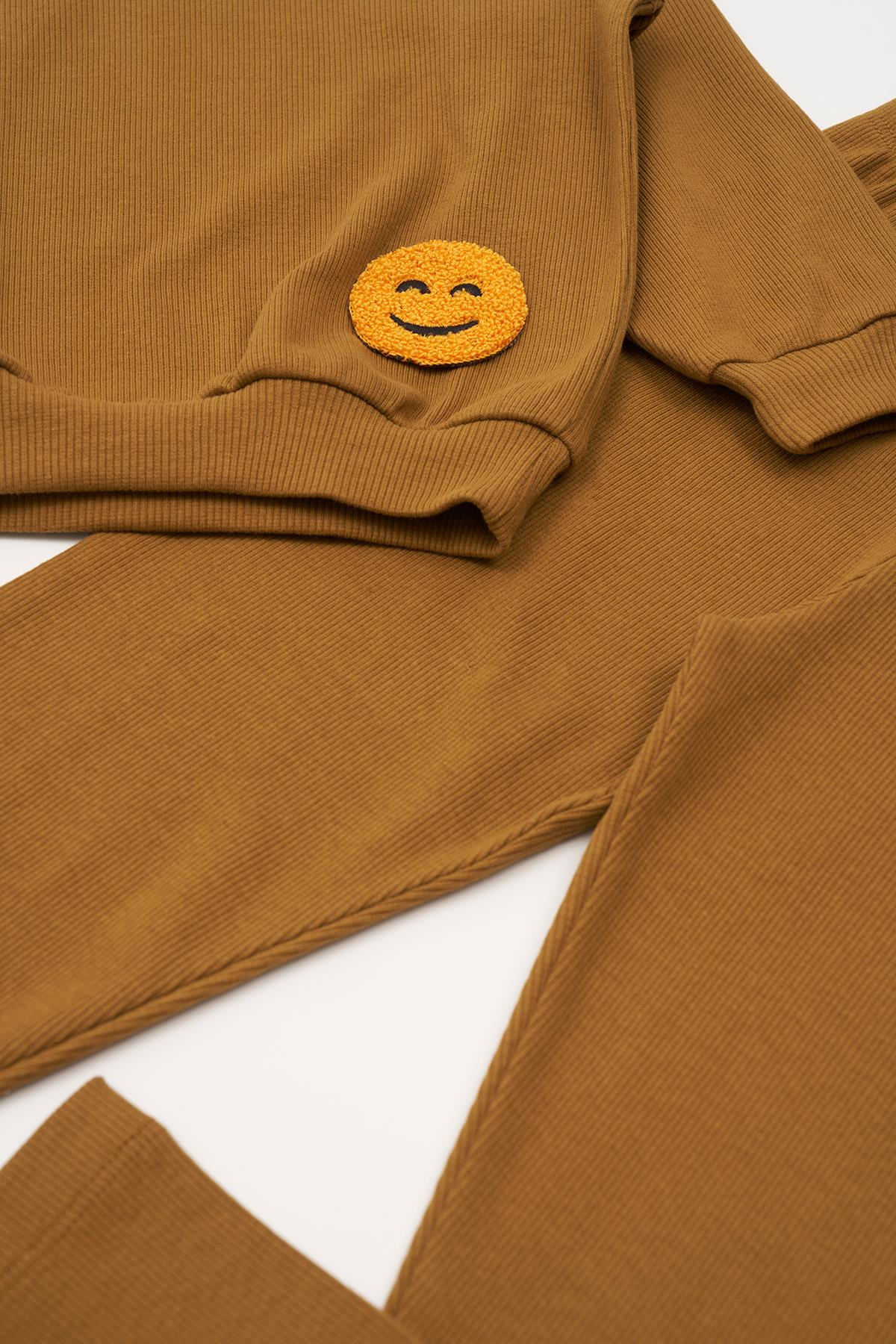 For You Kids Emoji Nakışlı Taytlı Hardal Alt Üst Takım  For You Kids Emoji Nakışlı Taytlı Hardal Alt Üst Takım 