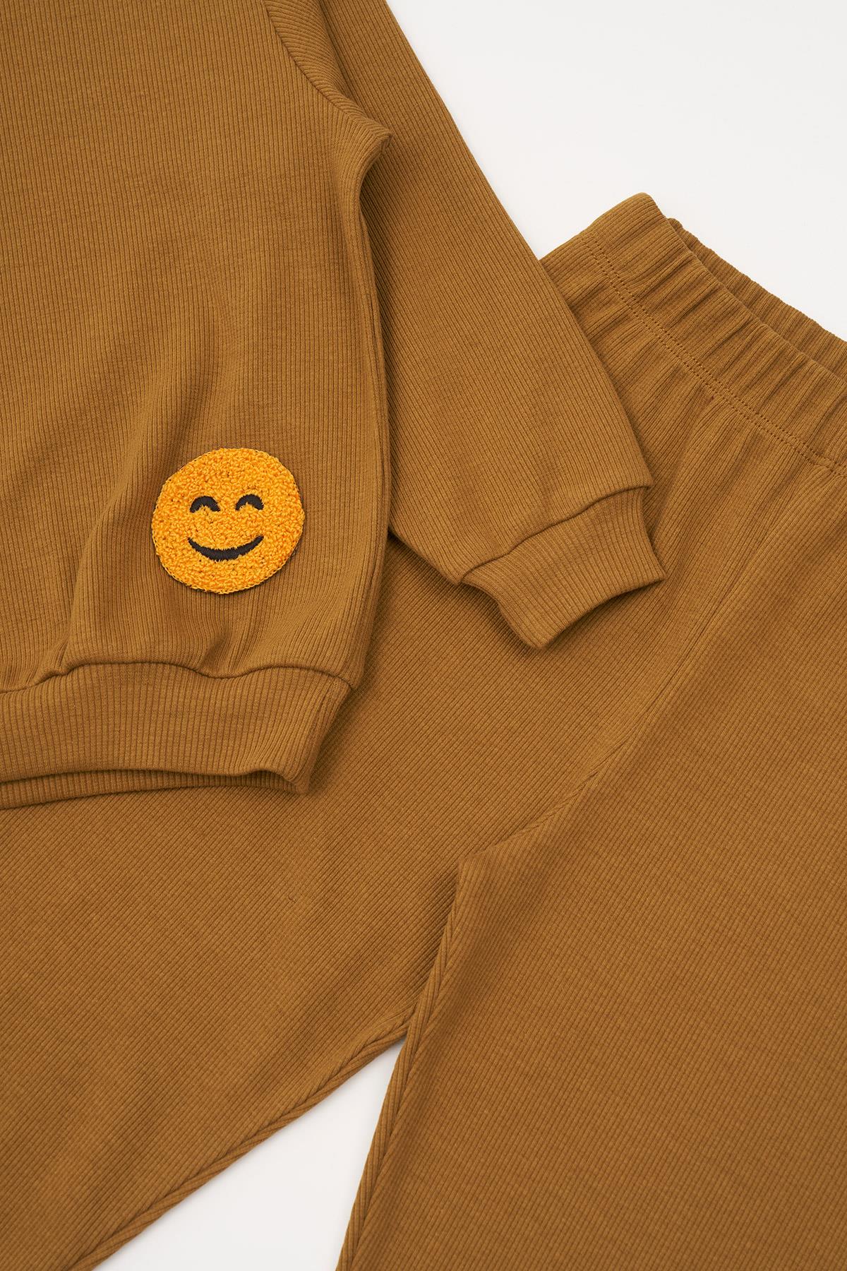 For You Kids Emoji Nakışlı Taytlı Hardal Alt Üst Takım  For You Kids Emoji Nakışlı Taytlı Hardal Alt Üst Takım 