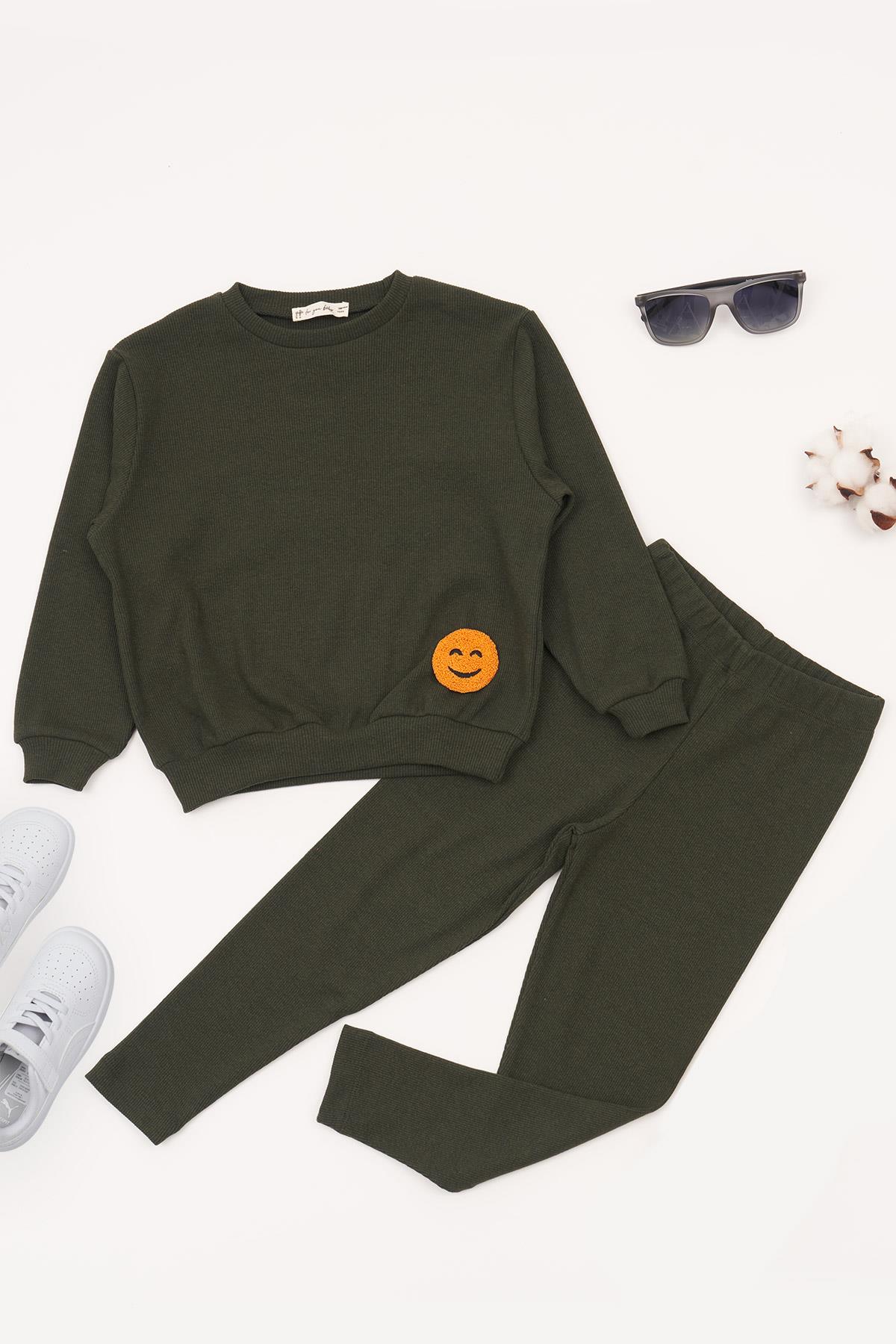 For You Kids Emoji Nakışlı Taytlı Yeşil Alt Üst Takım For You Kids Emoji Nakışlı Taytlı Yeşil Alt Üst Takım