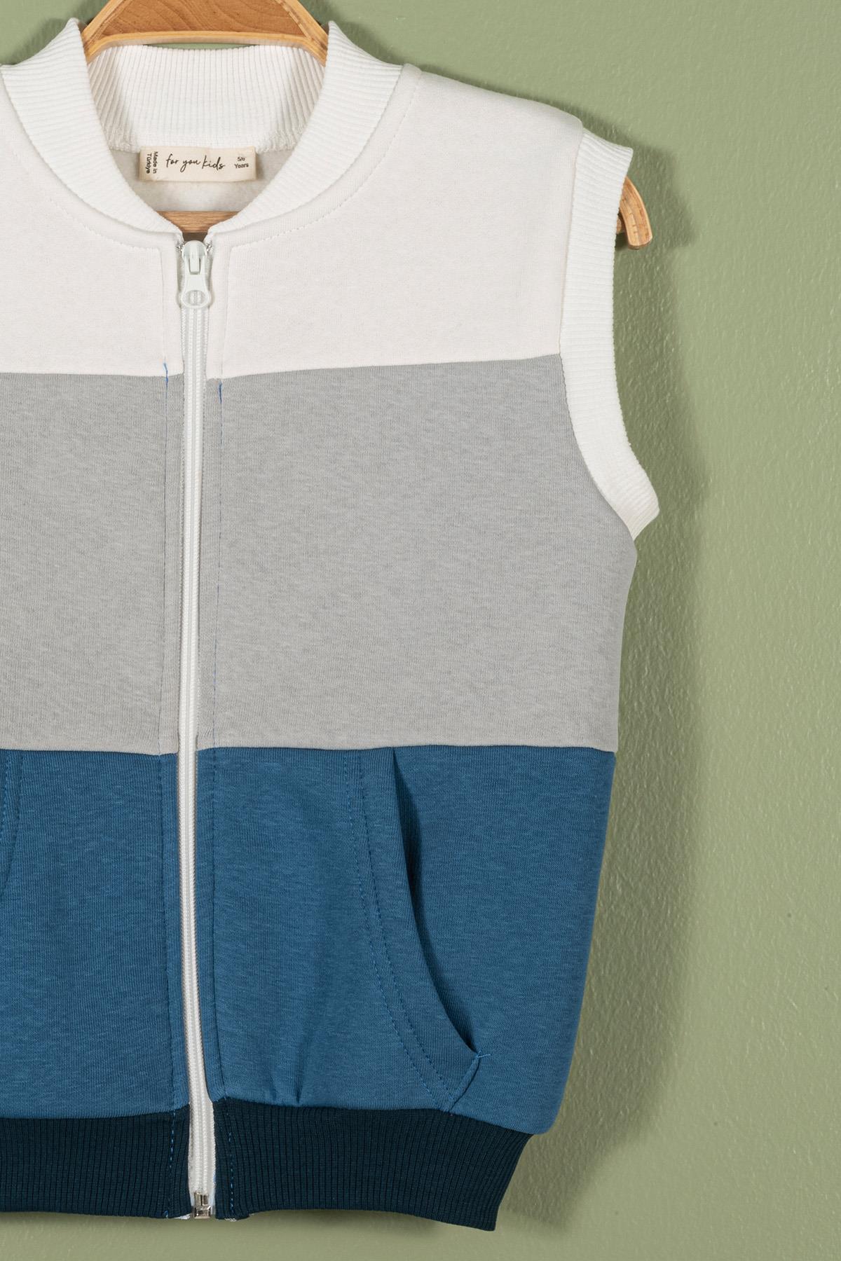 For You Kids Fermuarlı Garnili Kanguru Cep Mavi Kız Çocuk Yelek For You Kids Fermuarlı Garnili Kanguru Cep Mavi Kız Çocuk Yelek