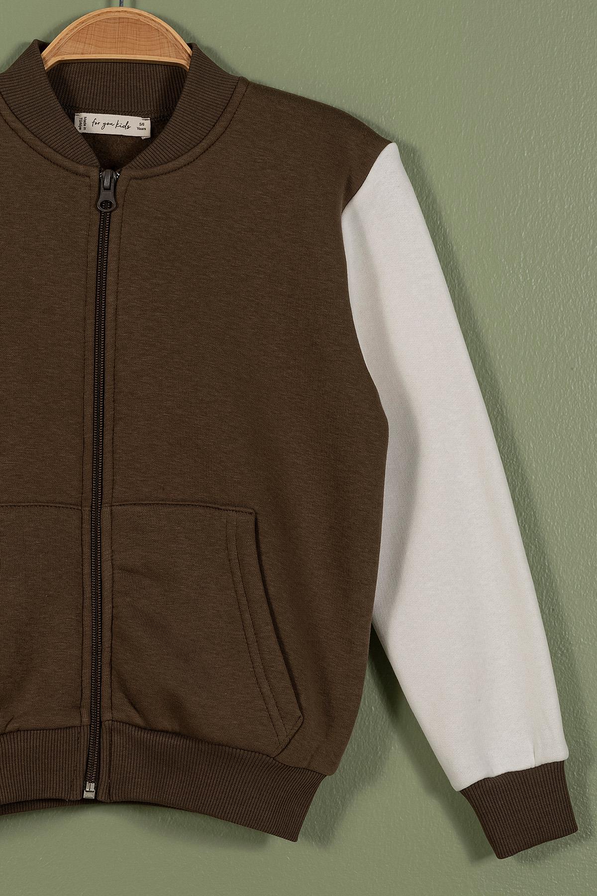 For You Kids Fermuarlı Garnili Kanguru Cep Kahverengi Kız Çocuk Ceket For You Kids Fermuarlı Garnili Kanguru Cep Kahverengi Kız Çocuk Ceket