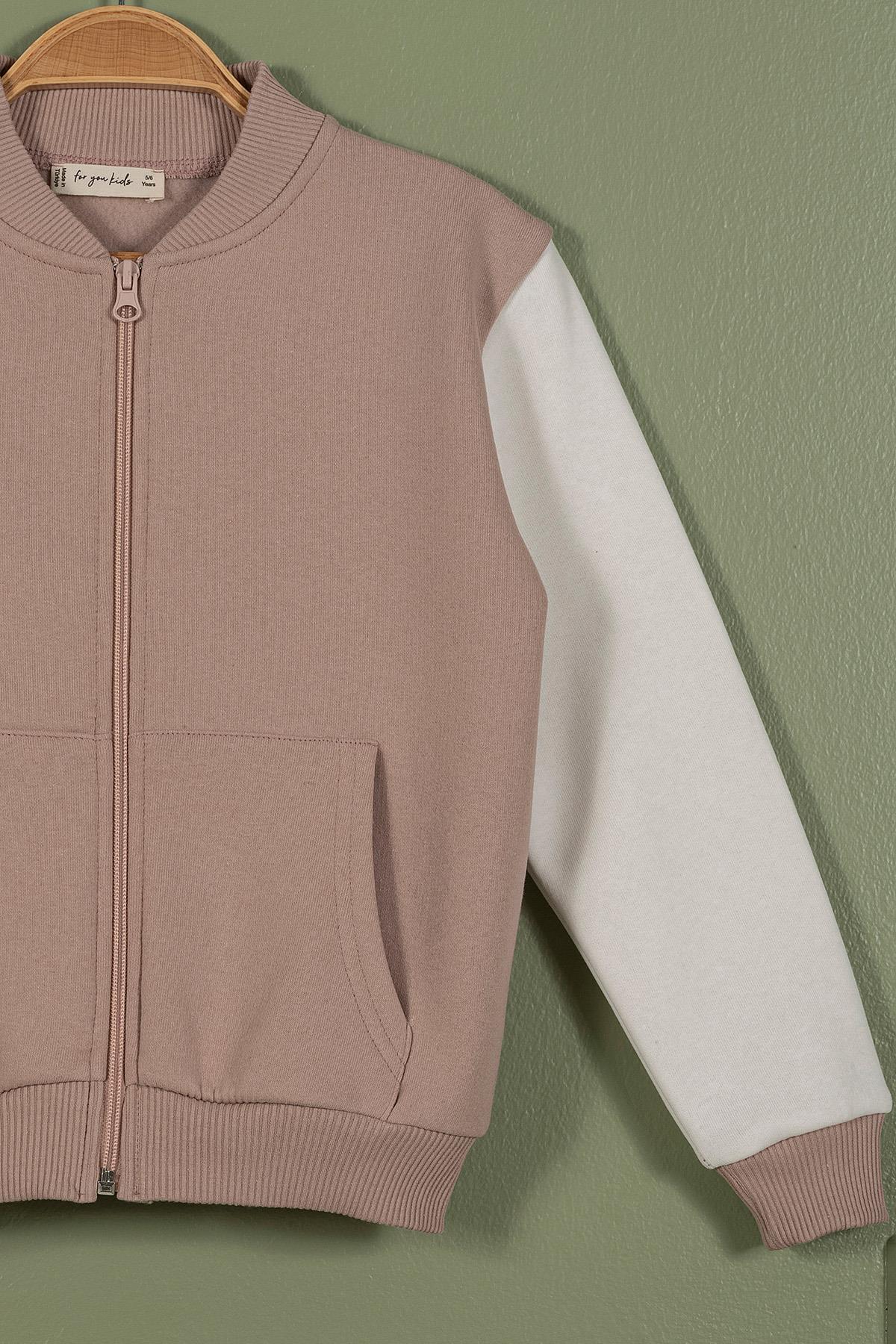 For You Kids Fermuarlı Garnili Kanguru Cep Bej Kız Çocuk Ceket For You Kids Fermuarlı Garnili Kanguru Cep Bej Kız Çocuk Ceket