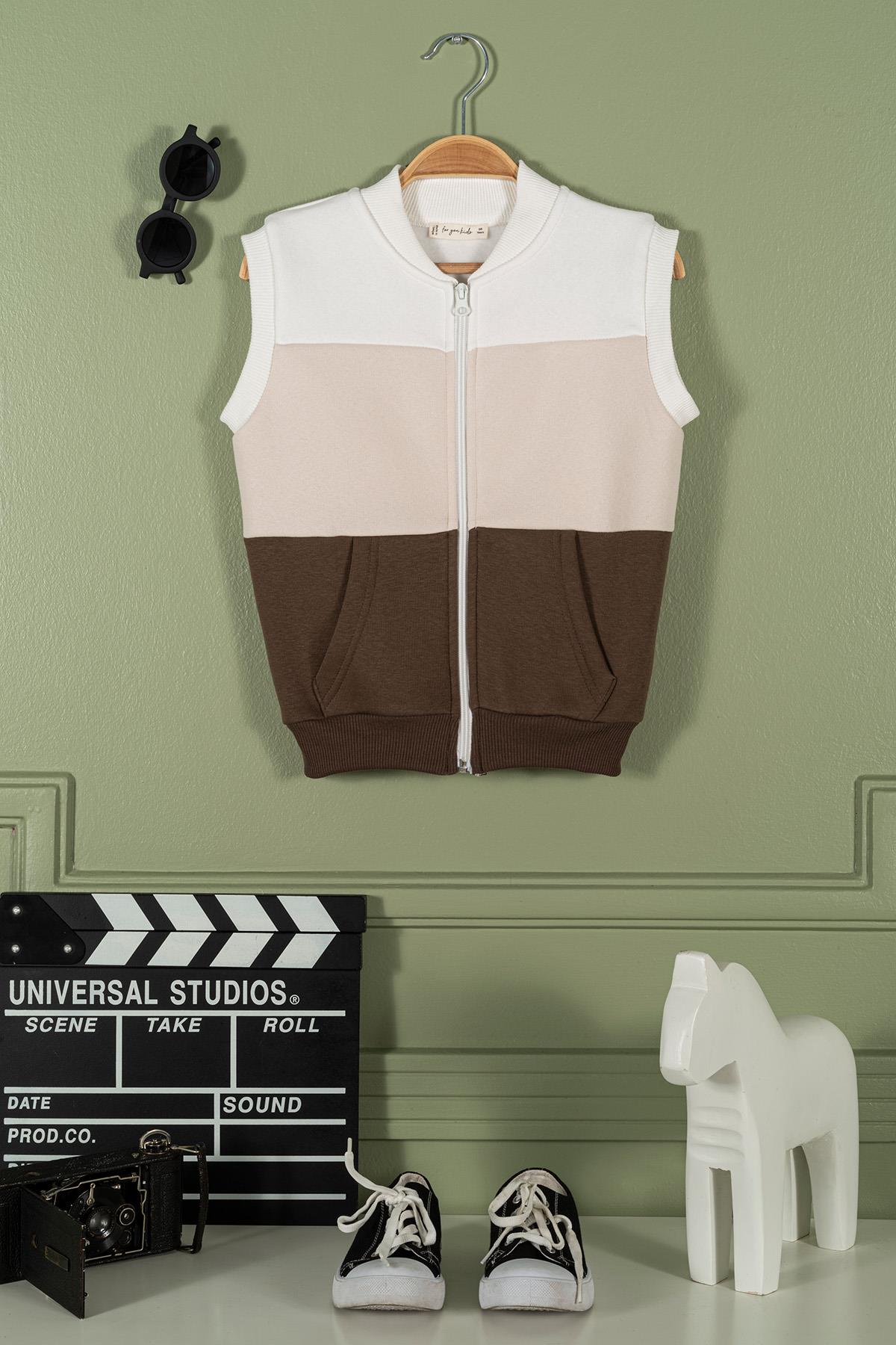 For You Kids Fermuarlı Garnili Kanguru Cep Kahve Kız Çocuk Yelek For You Kids Fermuarlı Garnili Kanguru Cep Kahve Kız Çocuk Yelek