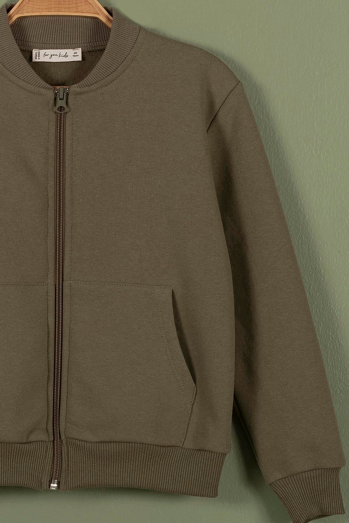 For You Kids Fermuarlı Kanguru Cep Haki Kız Çocuk Ceket For You Kids Fermuarlı Kanguru Cep Haki Kız Çocuk Ceket