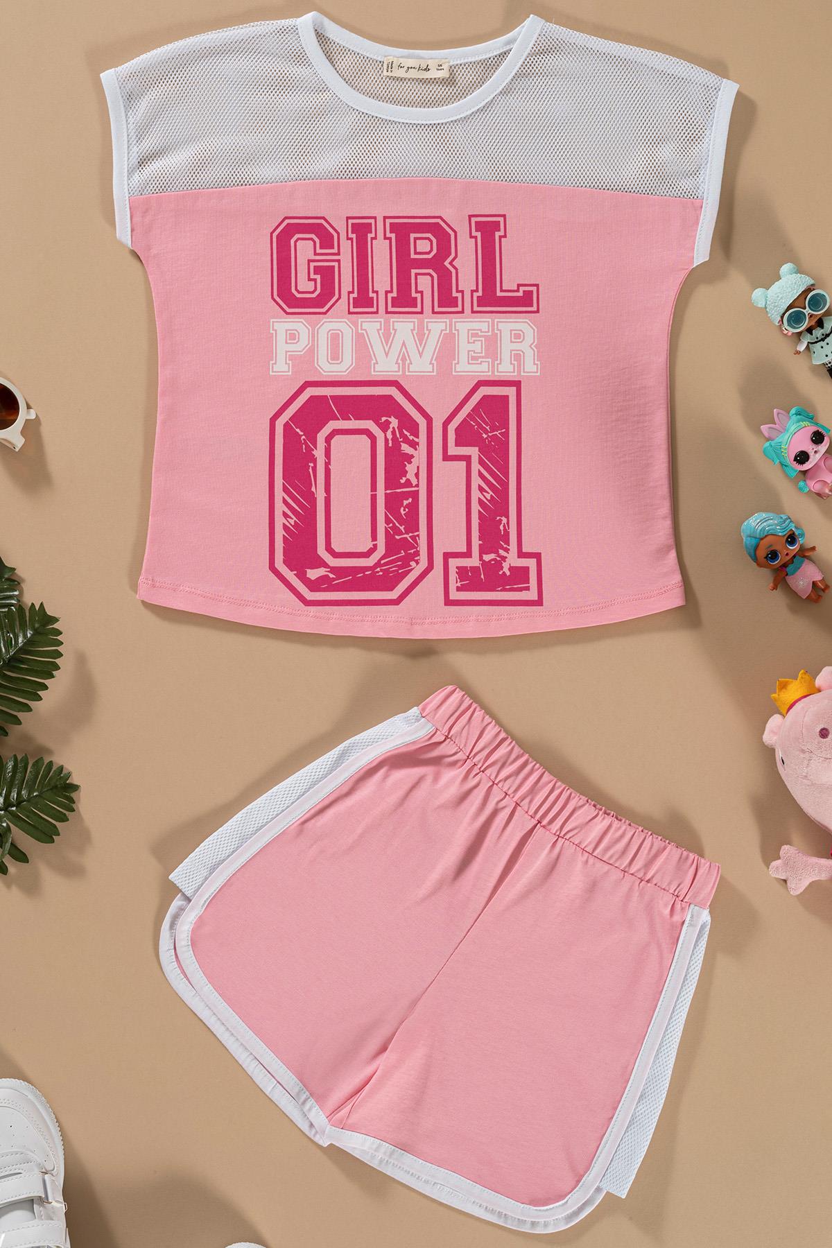 For You Kids File Detaylı Baskılı Pembe Tshirt Şort Takım For You Kids File Detaylı Baskılı Pembe Tshirt Şort Takım
