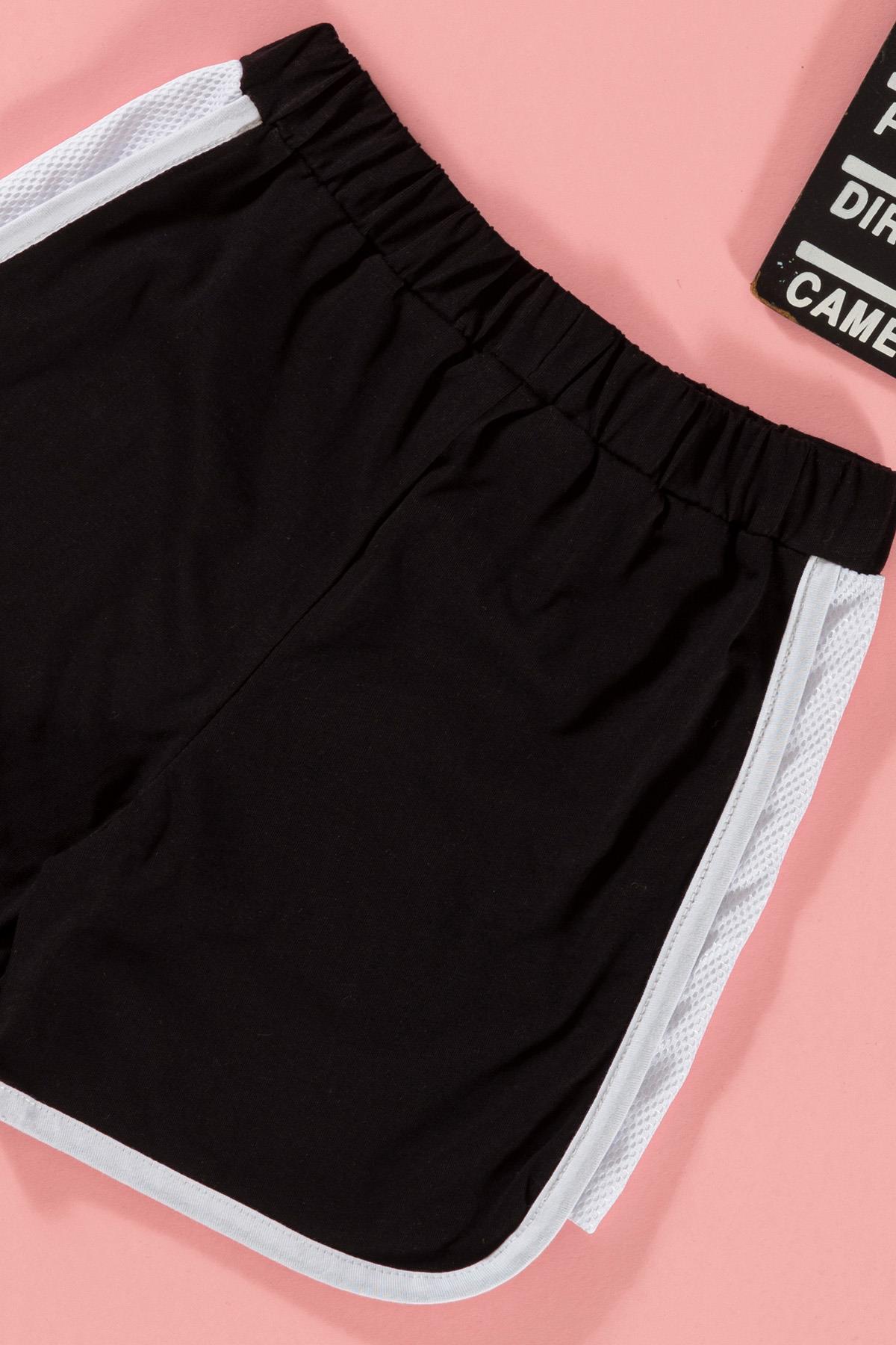 For You Kids File Detaylı Baskılı Siyah Tshirt Şort Takım For You Kids File Detaylı Baskılı Siyah Tshirt Şort Takım